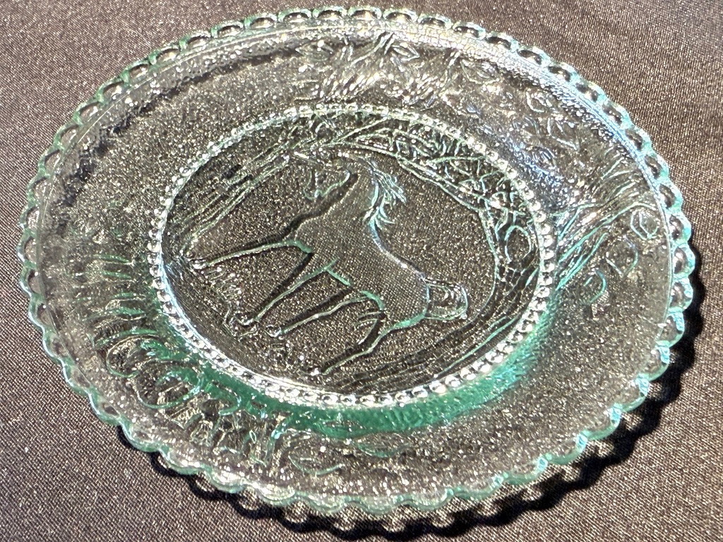 Green Vaseline glass Unicorn plate tea cup horse uranium pony saucer selenium 3″