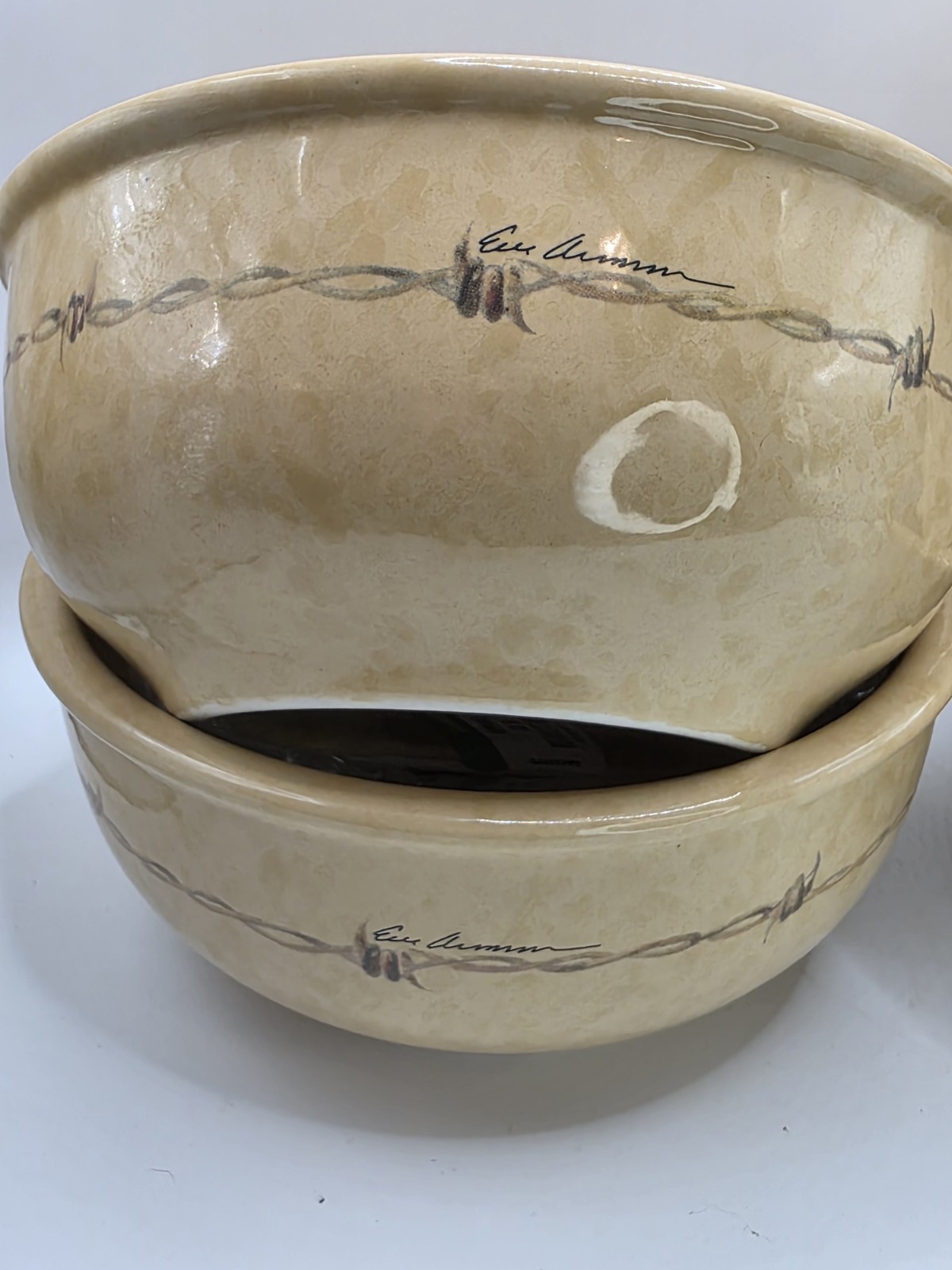 4 Eve Armson Signed Cowboy Living Soup/Cereal Bowl Saddle Barbwire Collection