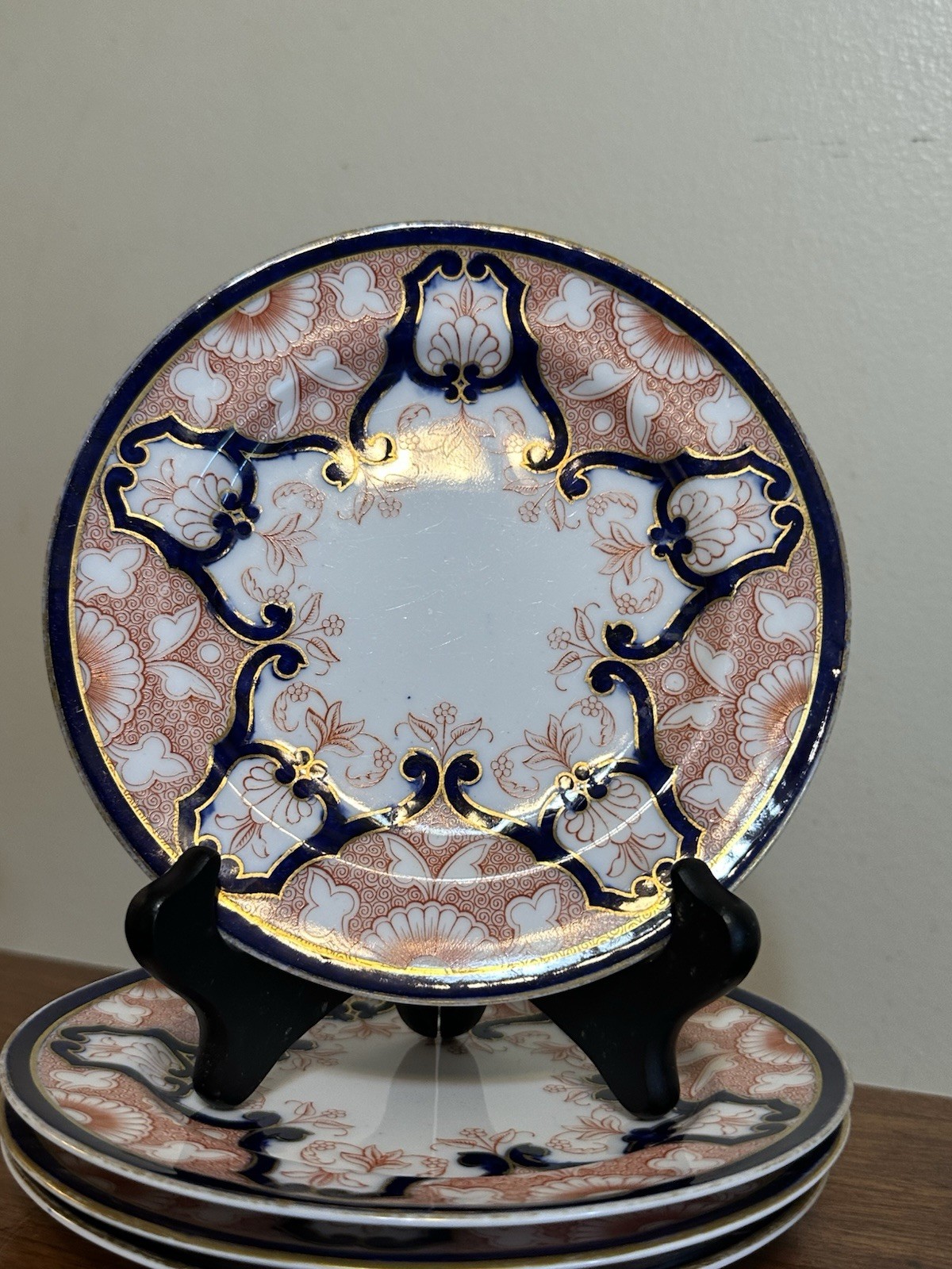 Antique Royal Worcester 7” Imari Bread Plates Set Of 9 Rust Cobalt Gold 1905
