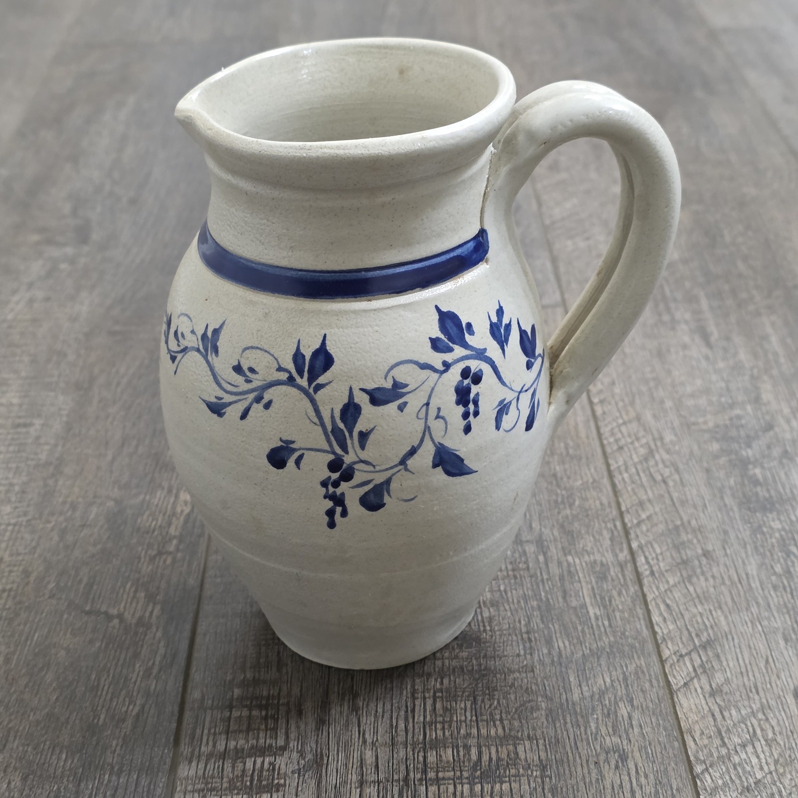 Vintage Williamsburg Stoneware Pottery Pitcher 1997 Blue Floral Pattern