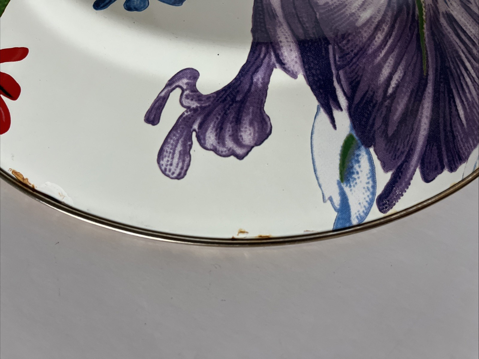 Lot Mackenzie Childs 10.25″ white flower market enamel dinner plates