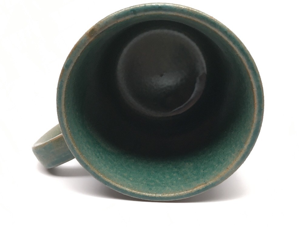 Vintage DARK GREEN STONEWARE MUG – MADE IN JAPAN – RETRO LEAVES & FLOWERS