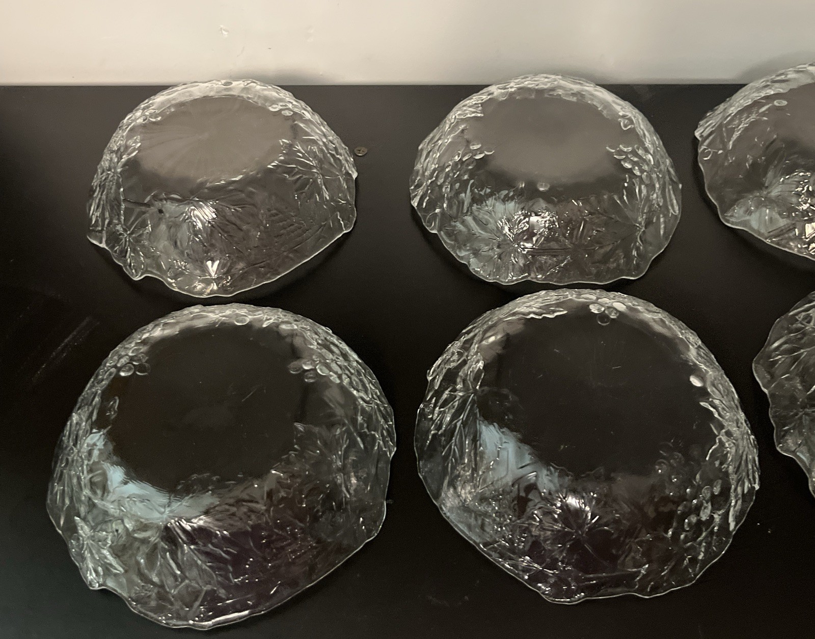8 Mallory Vintage Clear Glass D’Arques Cereal Bowls Cristal Grapevine Durand