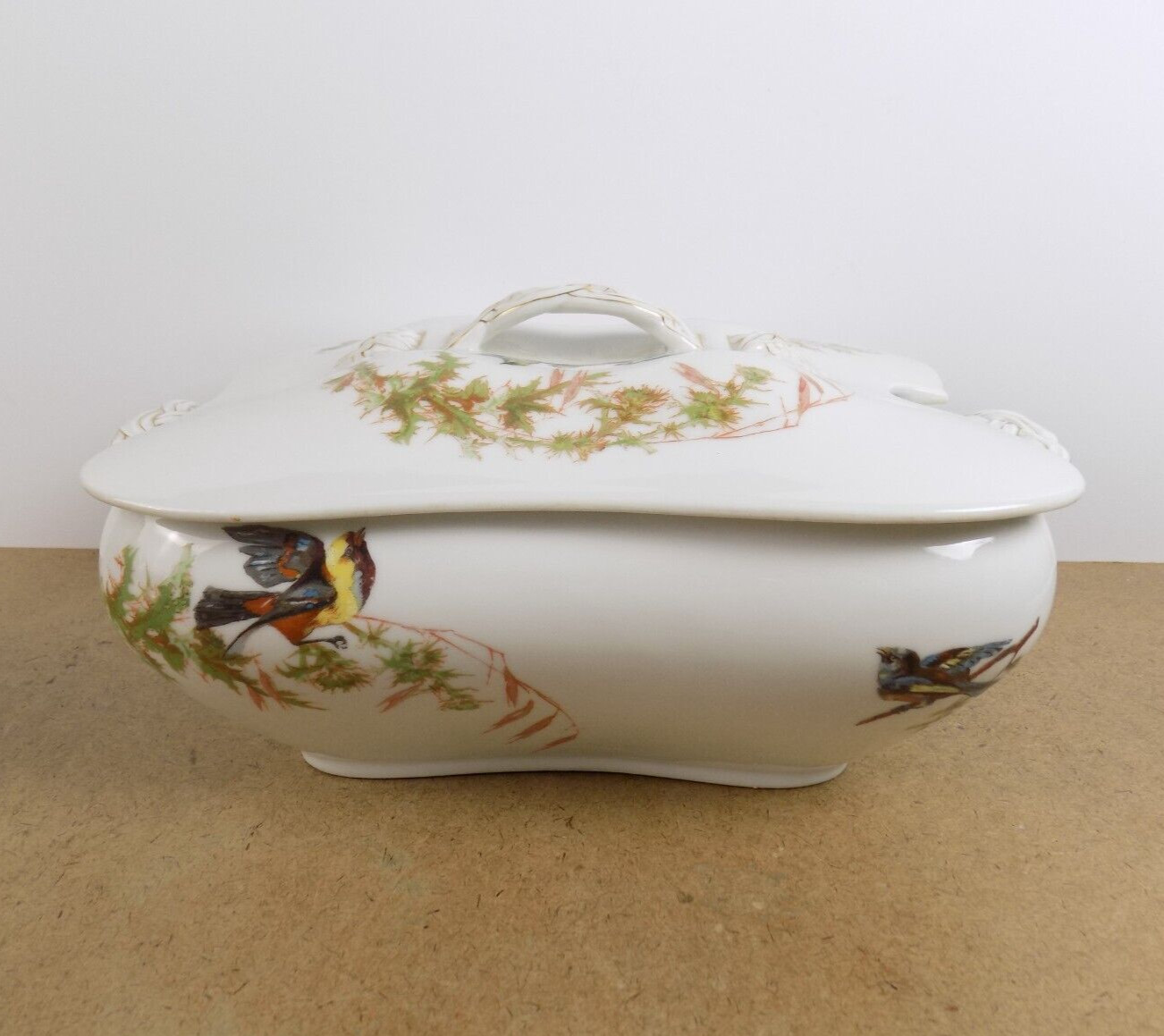 Haviland & Co. Limoges Porcelain Meadow Visitors Tureen Serving Bowl Birds