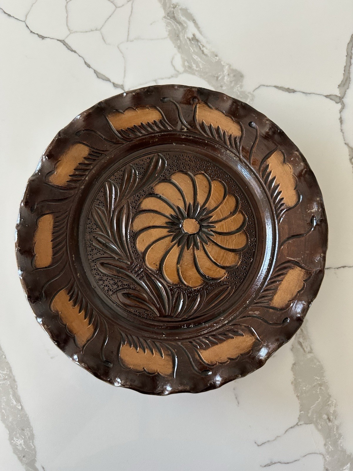 Vintage Korond Hungary Folk Art Pottery Wall Plates Set of 5 Hand Painted Brown