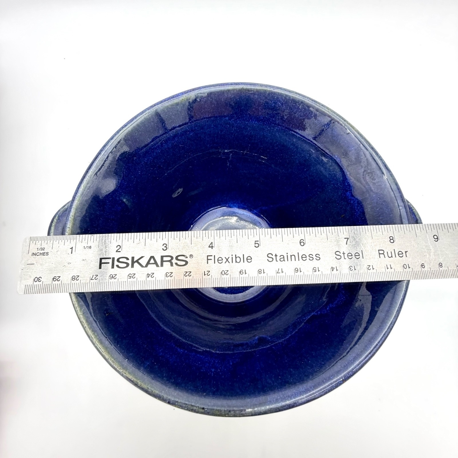 Pigeon River Pottery Old Mill TN Signed Crock Bowl Cobalt Drip Glaze 7.75 in