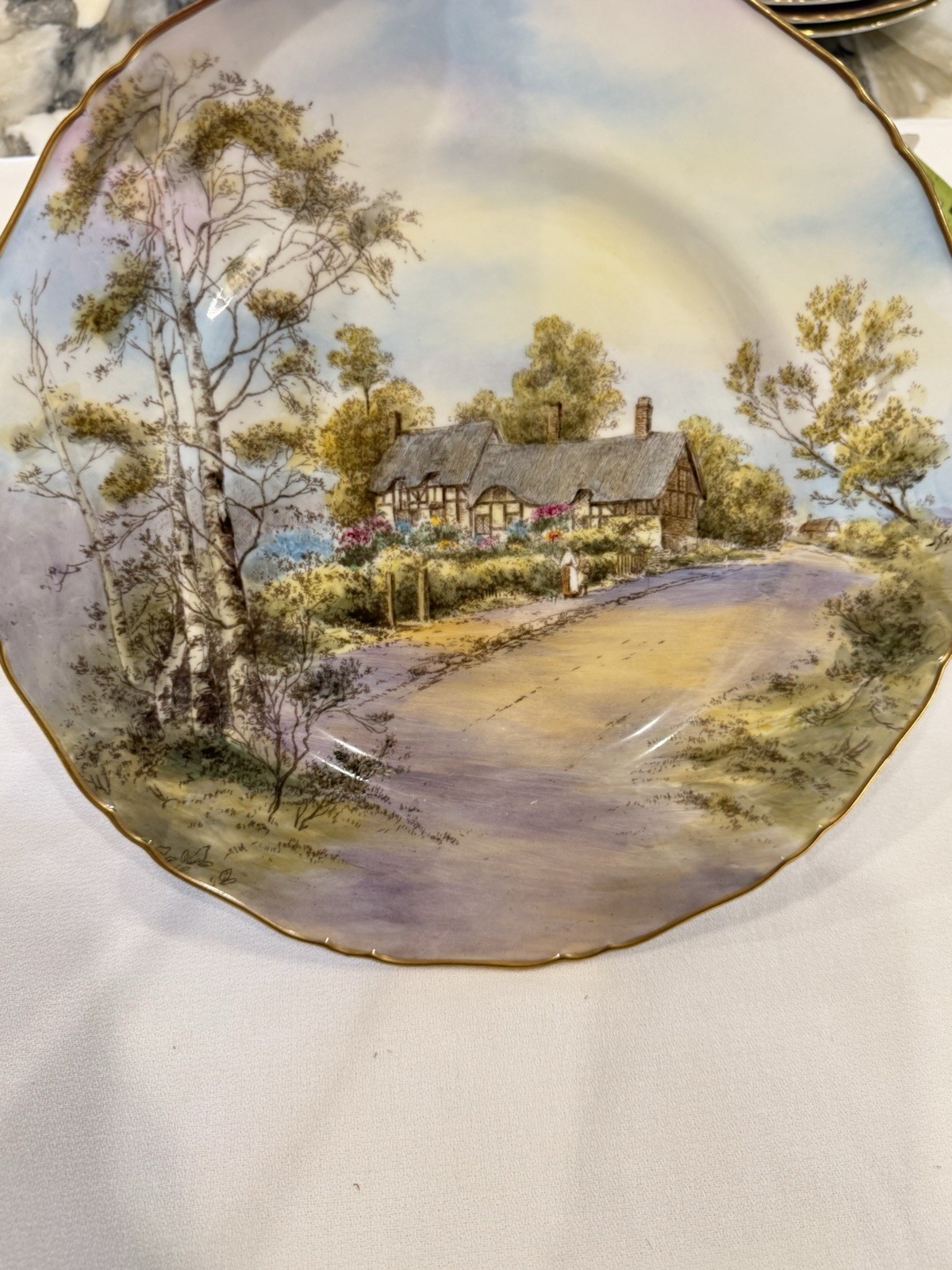 Pristine 1952 Royal Worcester Anne Hathaway Cottage Plate Signed J. Smith 10.5″