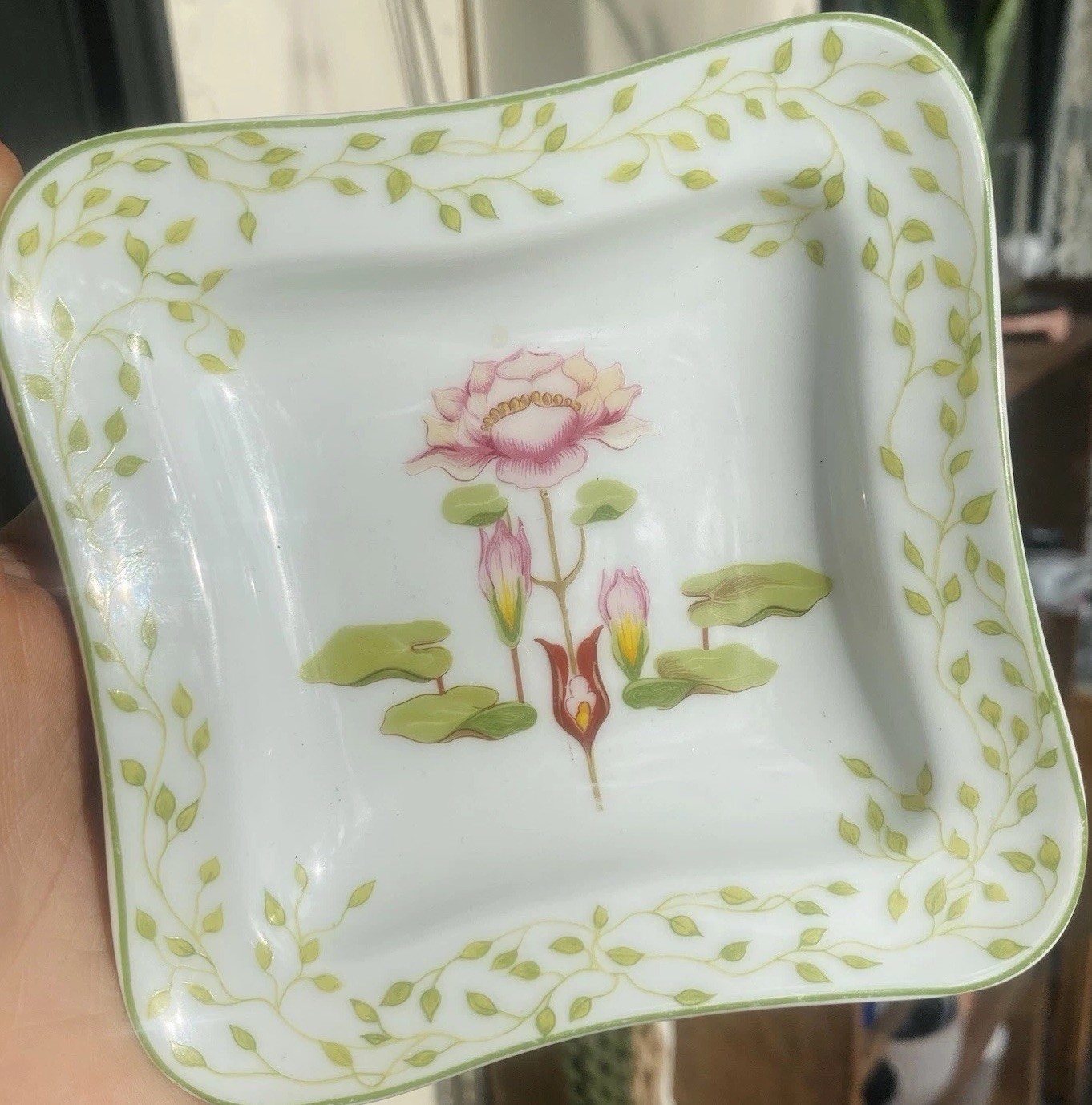 Raynaud & Cie Limoges France Floral Square Porcelain Dish 5 in Green Pink