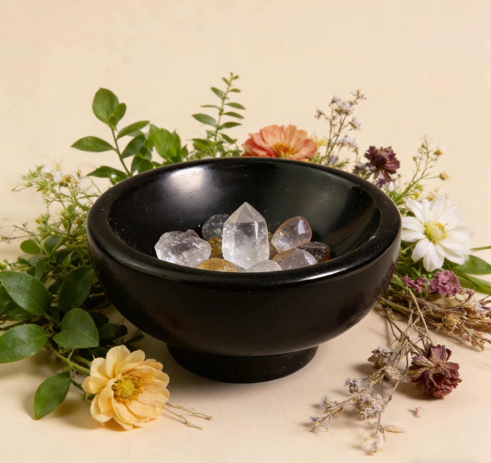 Natural Black Obsidian Bowl | Protective Energy Cleansing Stone Dish Home Decor