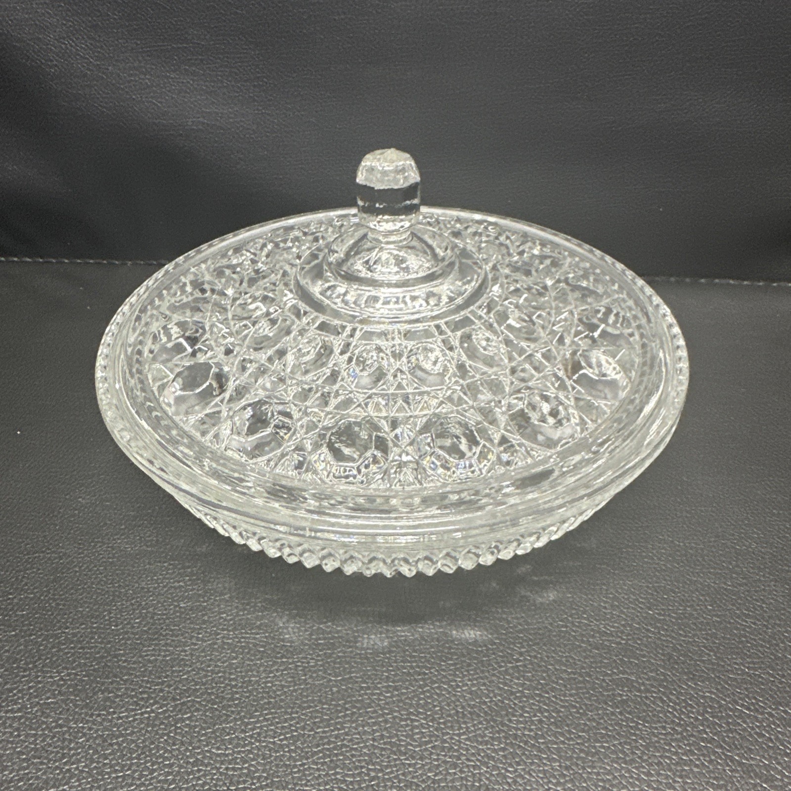 Vintage Windsor Button and Cane Pressed Indiana Glass Clear Covered Candy Dish