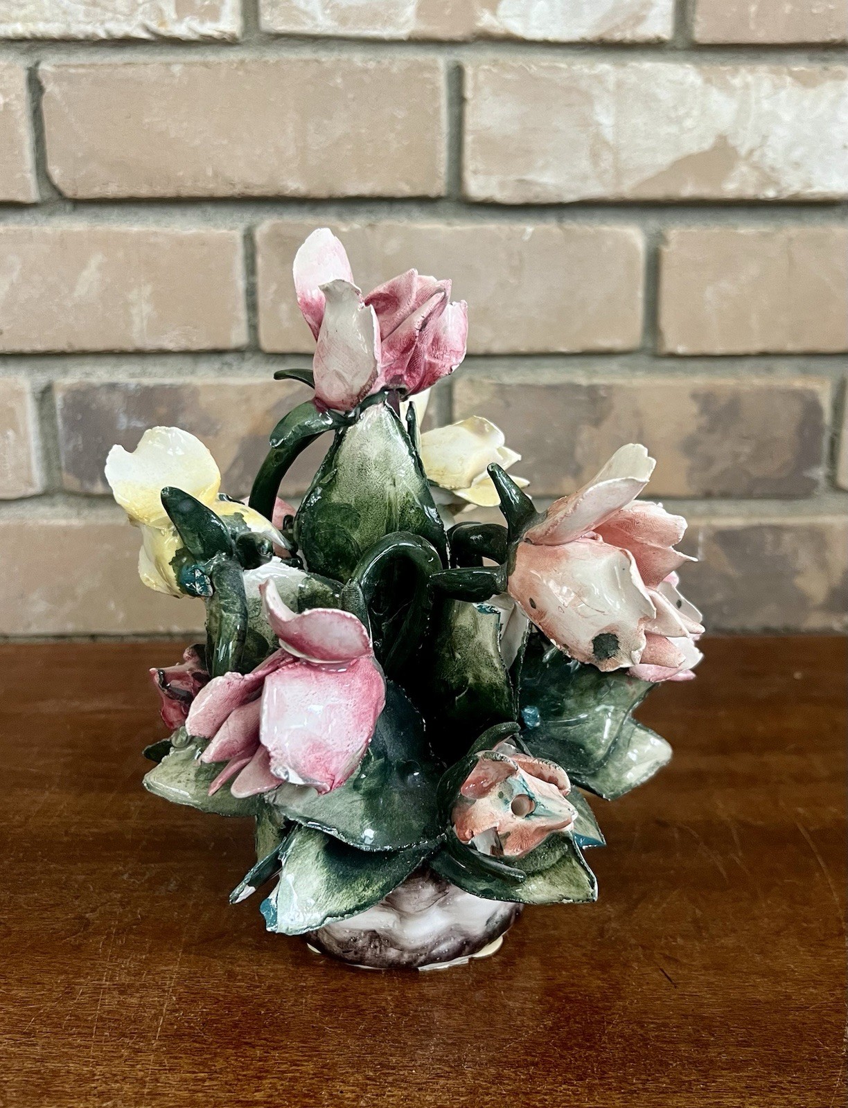 Stamped Vintage Capodimonte Italy Porcelain Floral Arrangement Centerpiece 7.5”