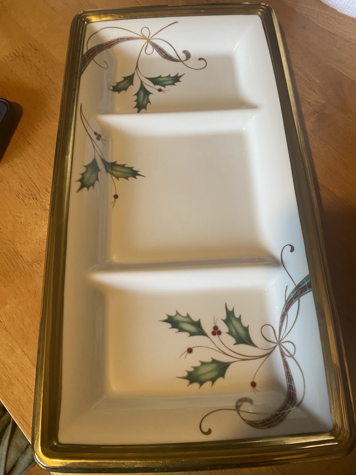 LENOX HOLIDAY NOUVEAU GOLD ONE DIVIDED APPETIZER TRAY/ PLATTER 16”