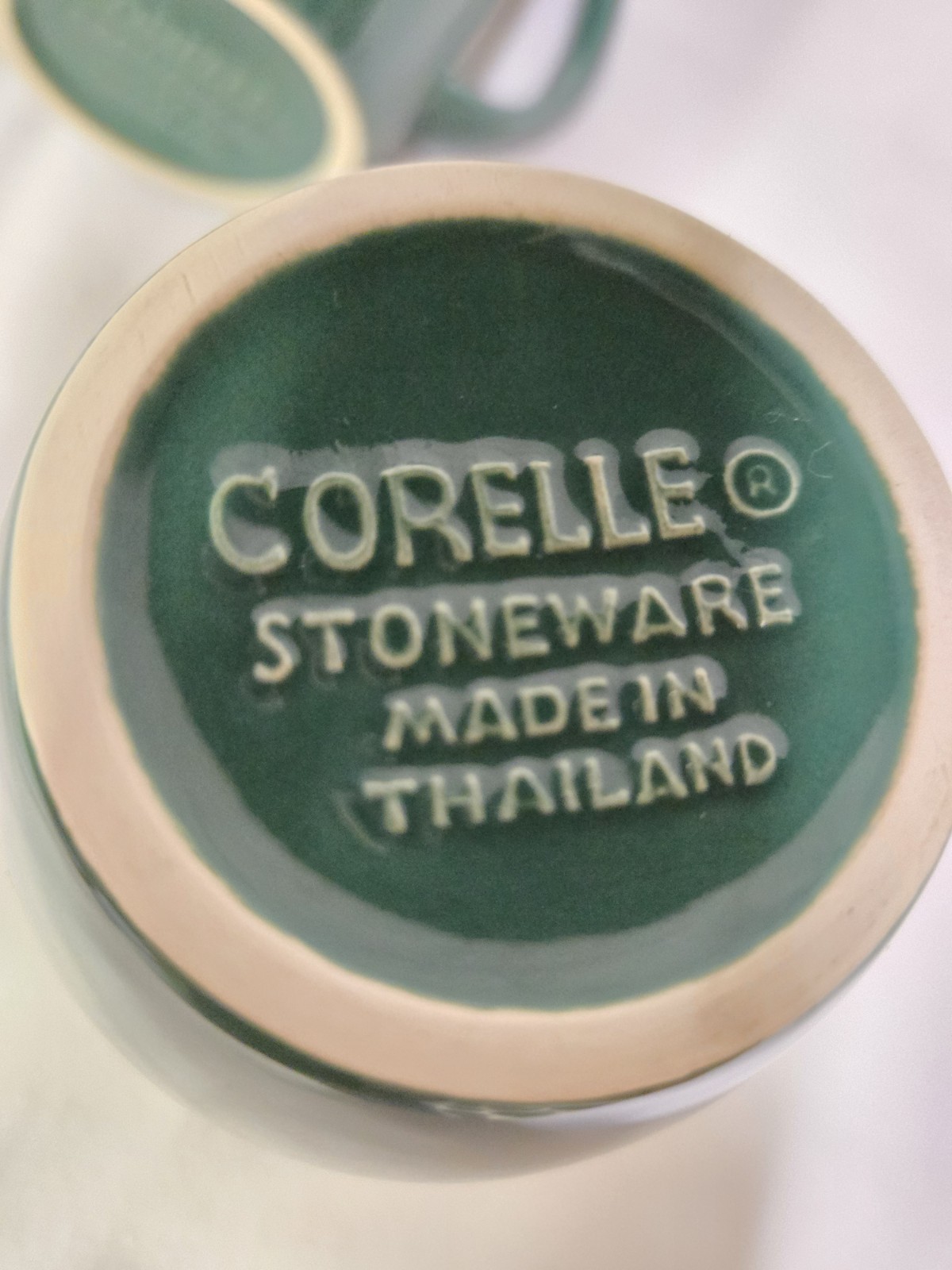 4 Corelle Corning Dark Green Coffee Tea Mugs Cups