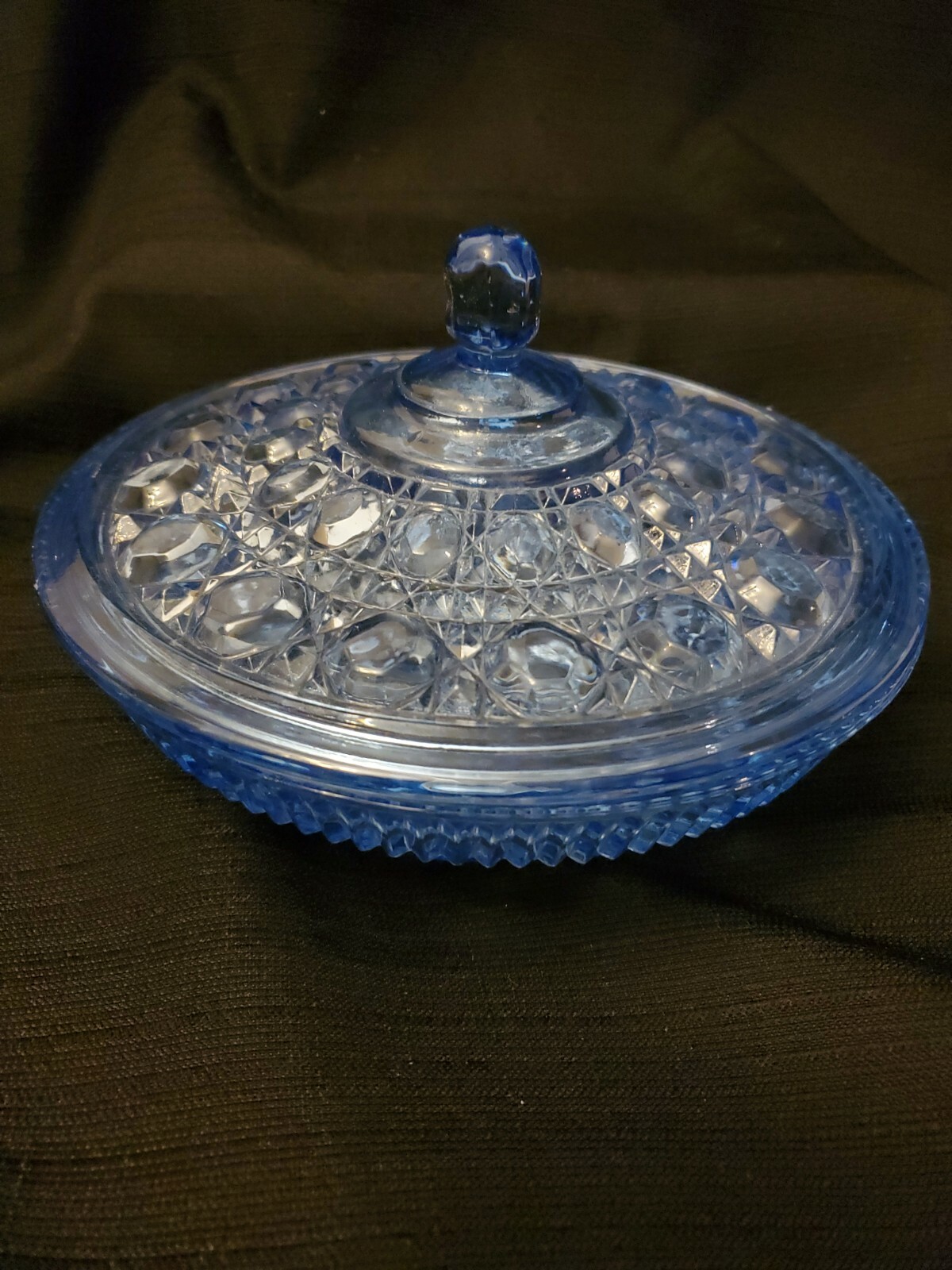 Vintage Blue Indiana Glass Windsor Royal Brighton Pattern Covered Candy Dish
