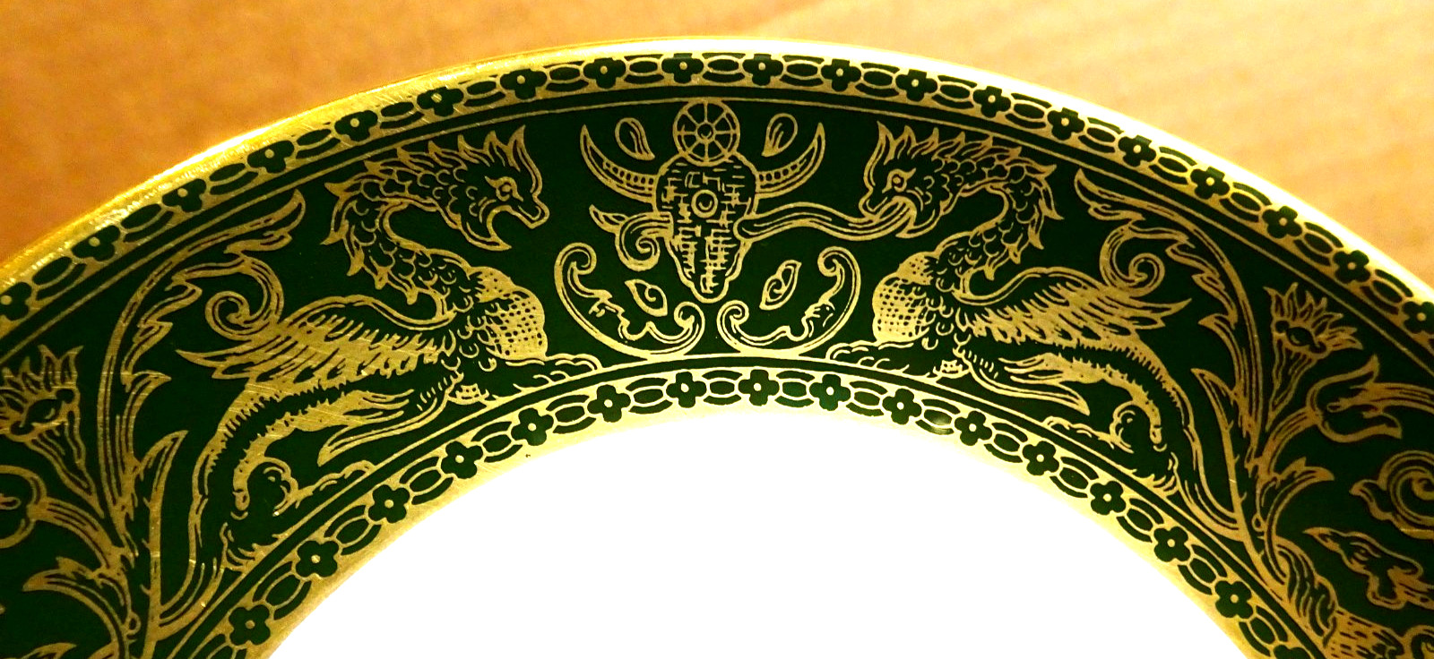 Wedgwood China Florentine W4170 Dark Green Gold 1 Cup and Saucer Set Peony Shape