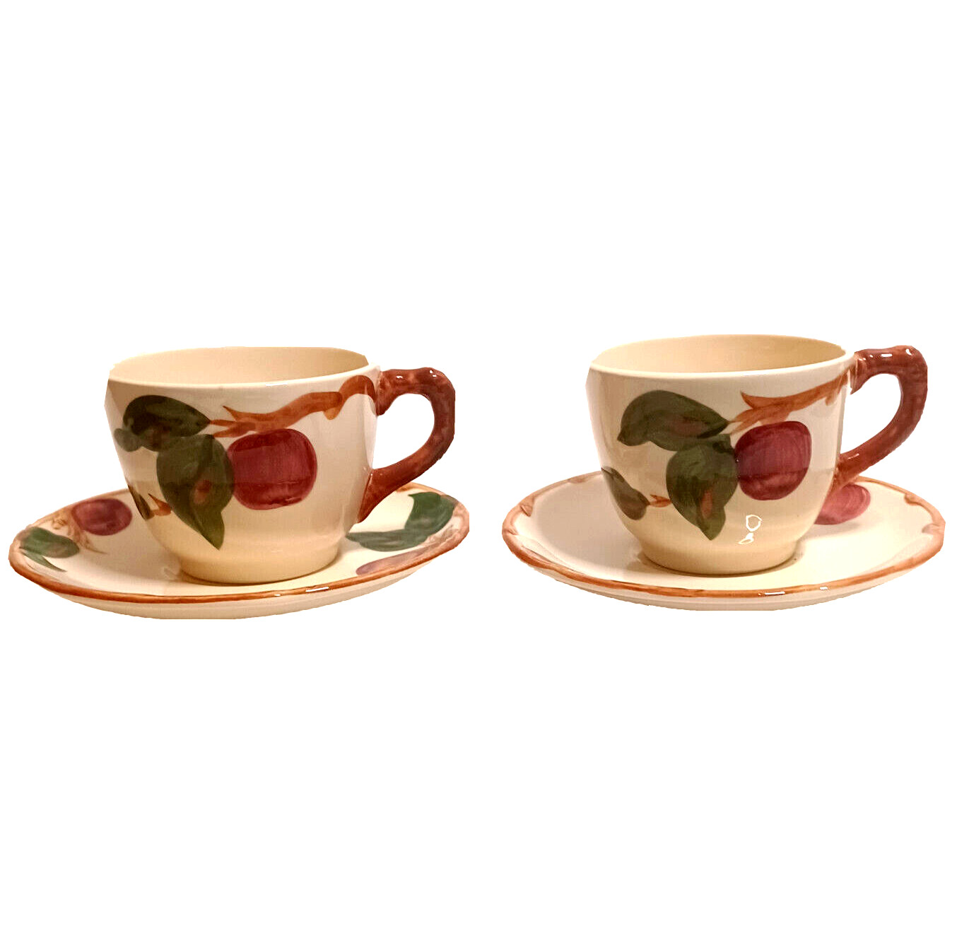 Franciscan Ware Apple Coffee Tea Cups and Saucers Set of 2 Vintage USA