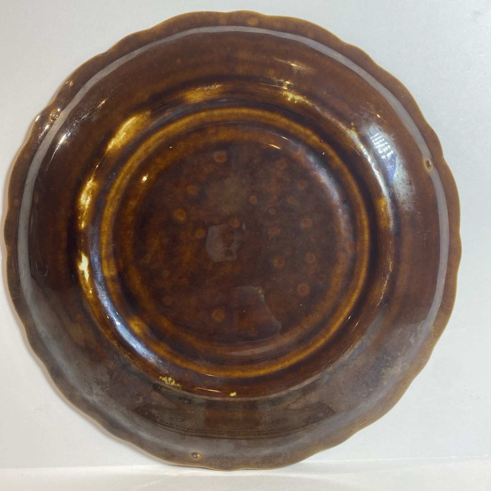 Vintage Canonsburg? Peacock Brown Drip Glaze Deviled Egg Platter 9” 12 Egg USA