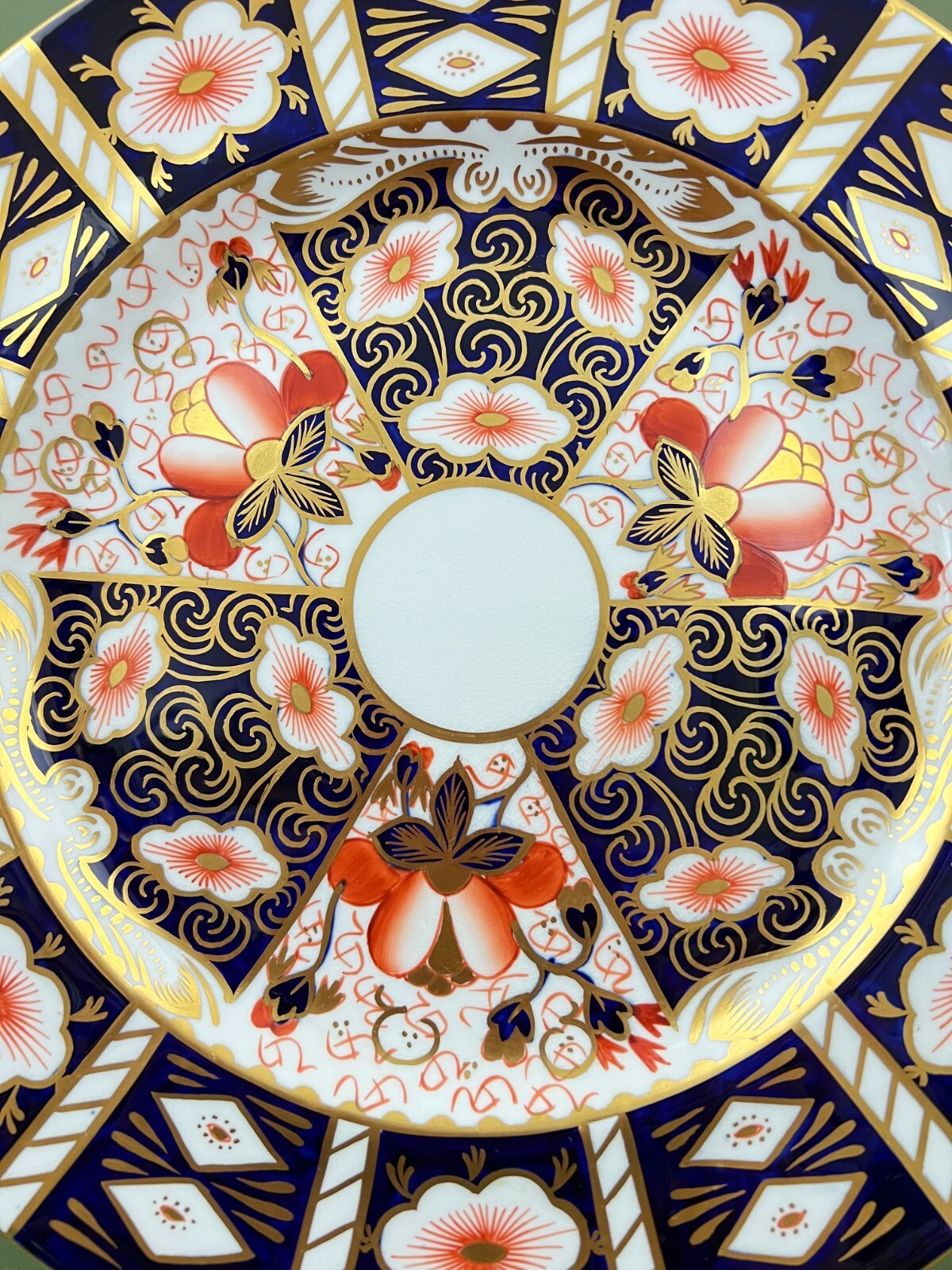 AS IS – Royal Crown Derby Traditional Imari Blue Panels Rust Floral Dinner Plate