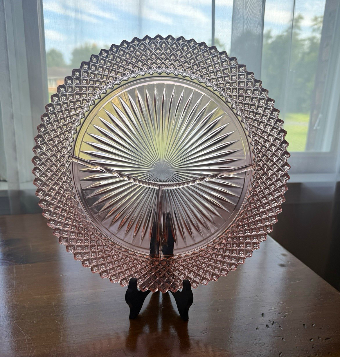 4- Anchor Hocking Miss America Pink Depression Glass Divided Grill Plate