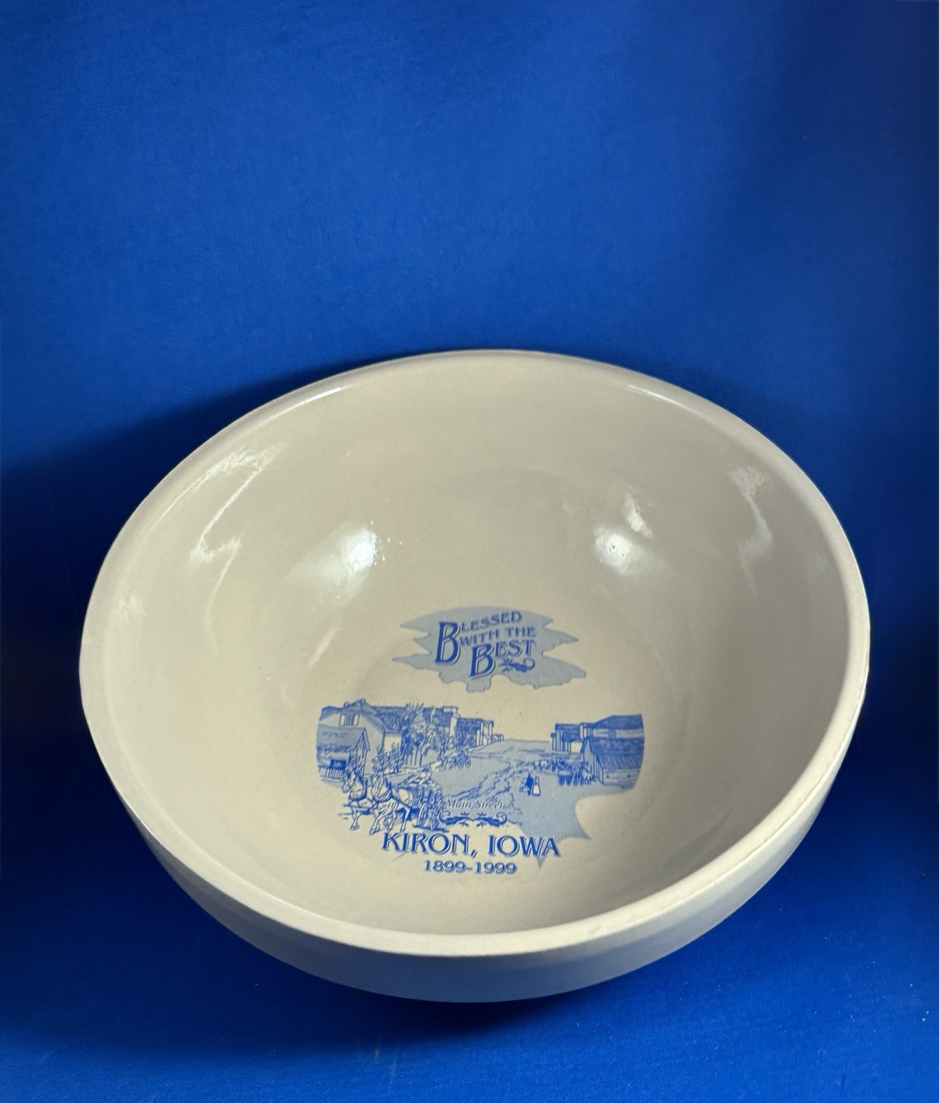 Vintage Dart, Inc. Friendship Stoneware Bowl Kiron Iowa Centennial 1899–1999 10”