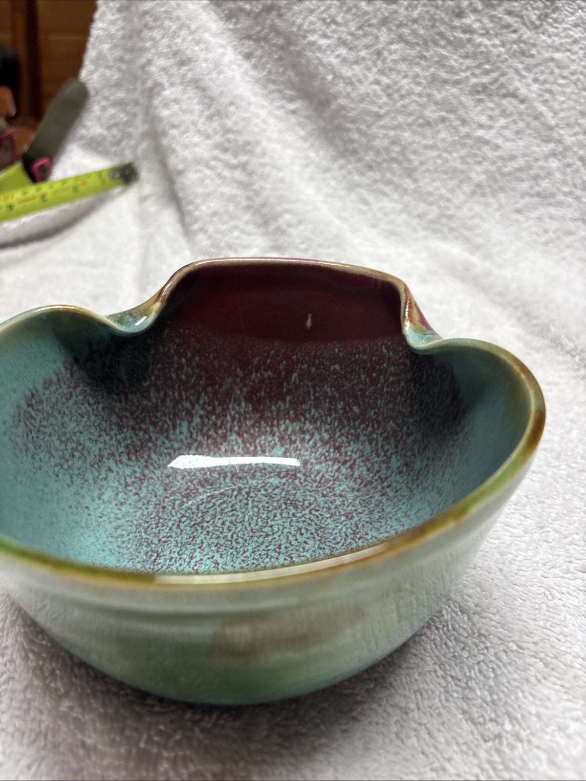Pottery Bowl With Pinched Sides Grea Color Signed P Jones 6” Across