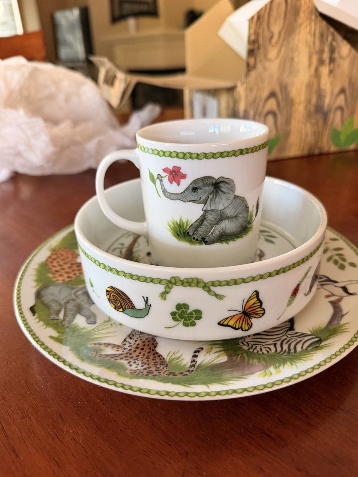 Lynn Chase Designs Jungle Party Ceramic Cup, Saucer & Plate Set Multicolor