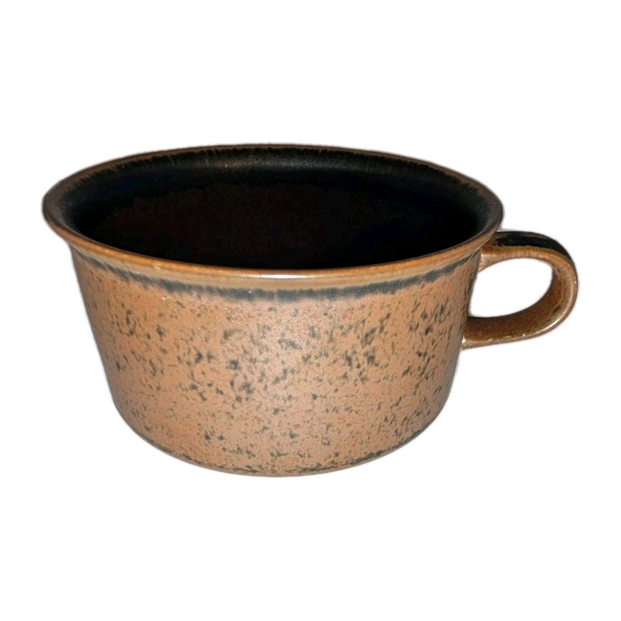 x5 Vtg Arabia Finland RUSKA Cups Brown Flat Drum Mugs Stoneware Mug Cup 4×2⅛” A+