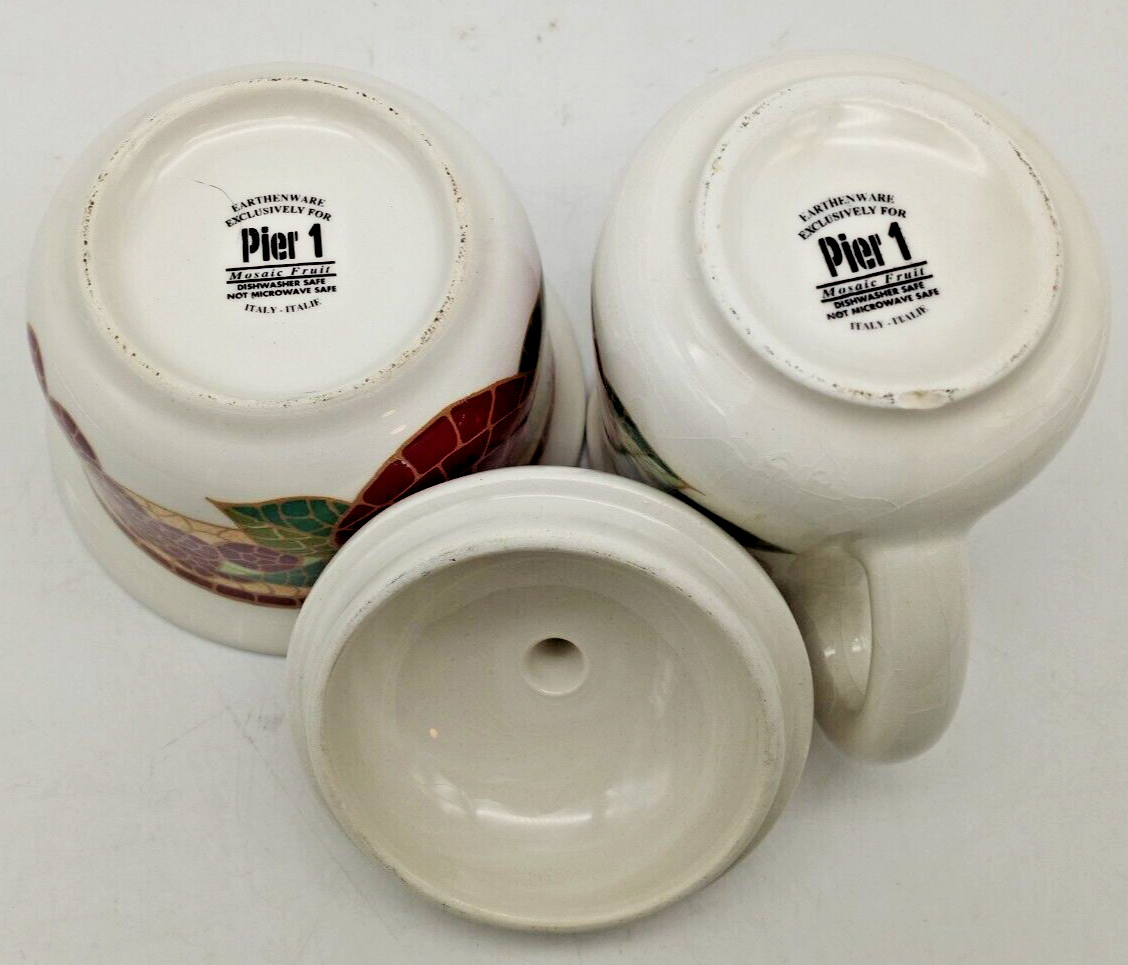 Pier 1 Set Creamer & Sugar w/Lid Mosaic Fruit Pattern Ceramic Earthenware-Italy