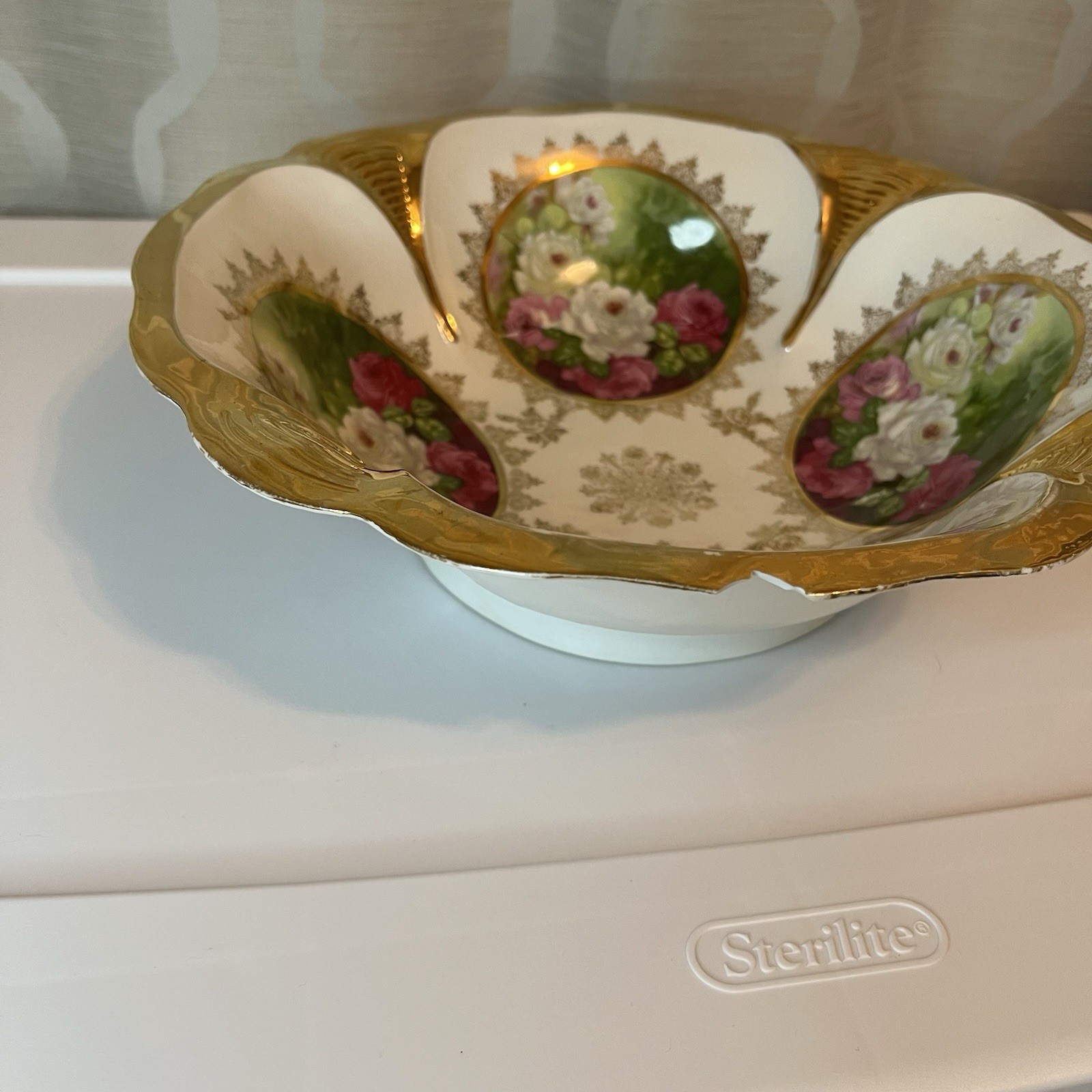 Vintage IPF Germany Porcelain Bowl Pink White Roses