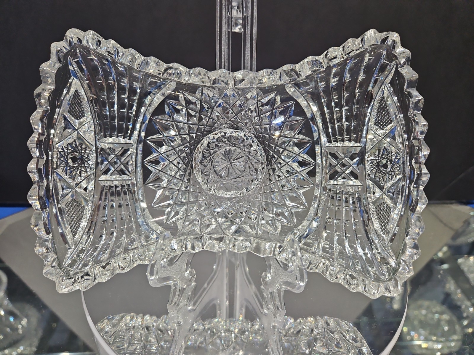 unusual Bonbon Bowl American Brilliant period Cut Glass Crystal Bow tie shape