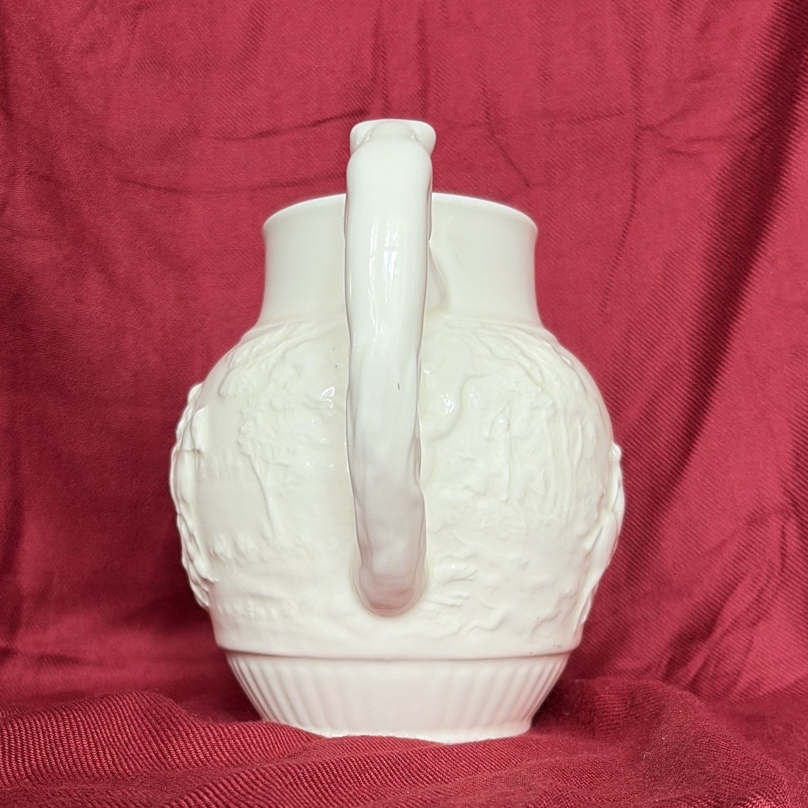 Wedgwood White Hunting Scene Embossed Ceramic Pitcher w/ Dog Handle
