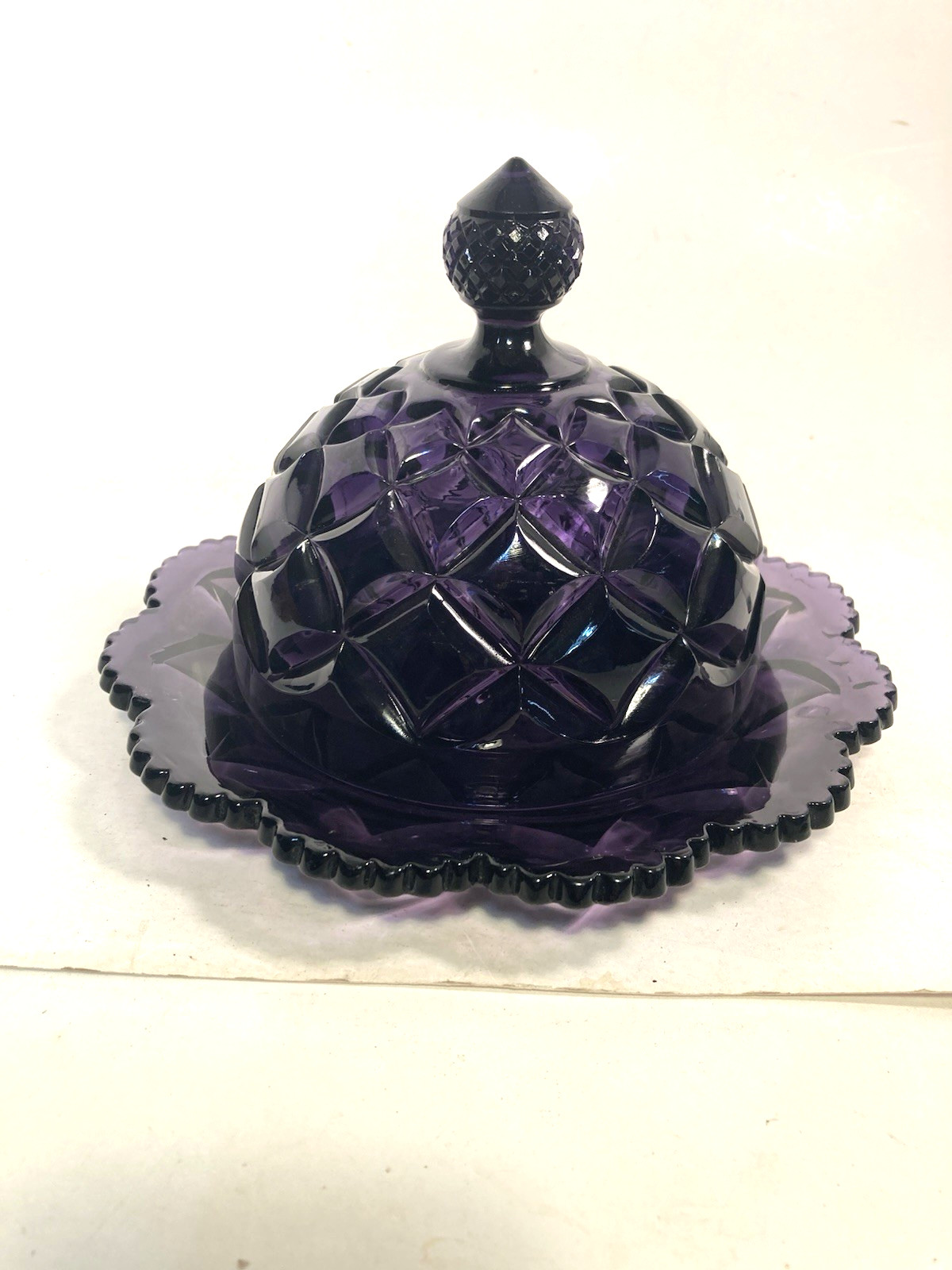 Butter dish, irradiated Purple Glass Pressed Glass