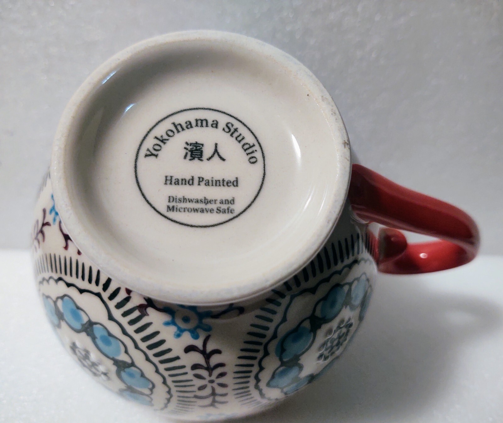 Yokohama Studio Hand Painted Footed Floral Boho Coffee Mug Textured Raised Dots