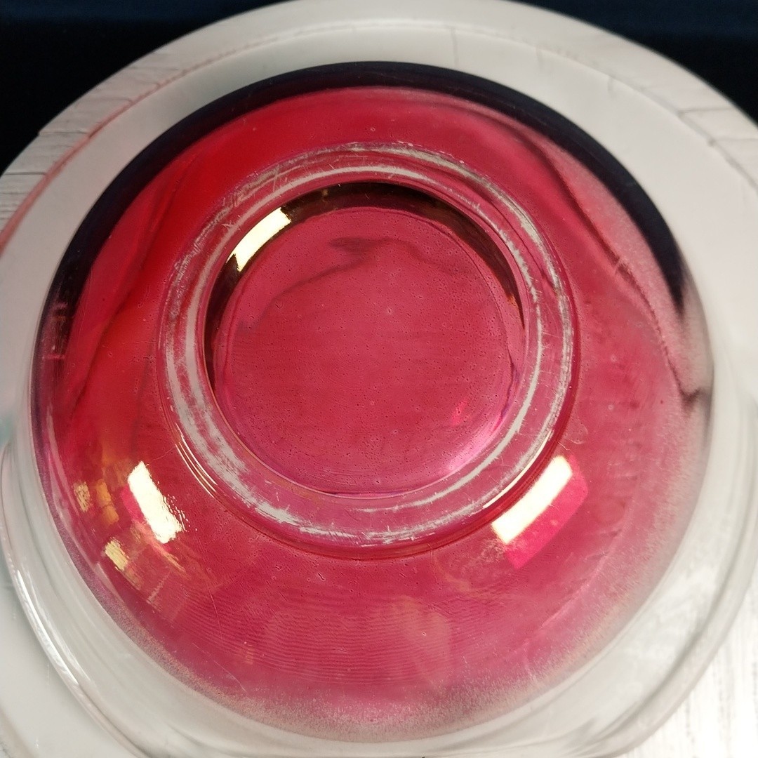 Vintage MCM Indiana Glass Pink/Red Ombre Chip & Dip Bowl Set