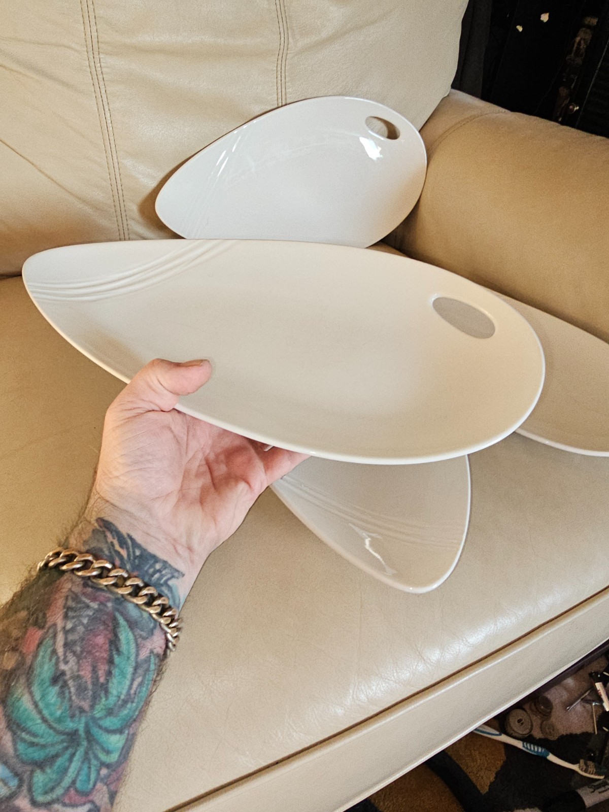 Steelite Post Modern Ceramic Asymmetrical Organic White 14½” Dinner Plates Set