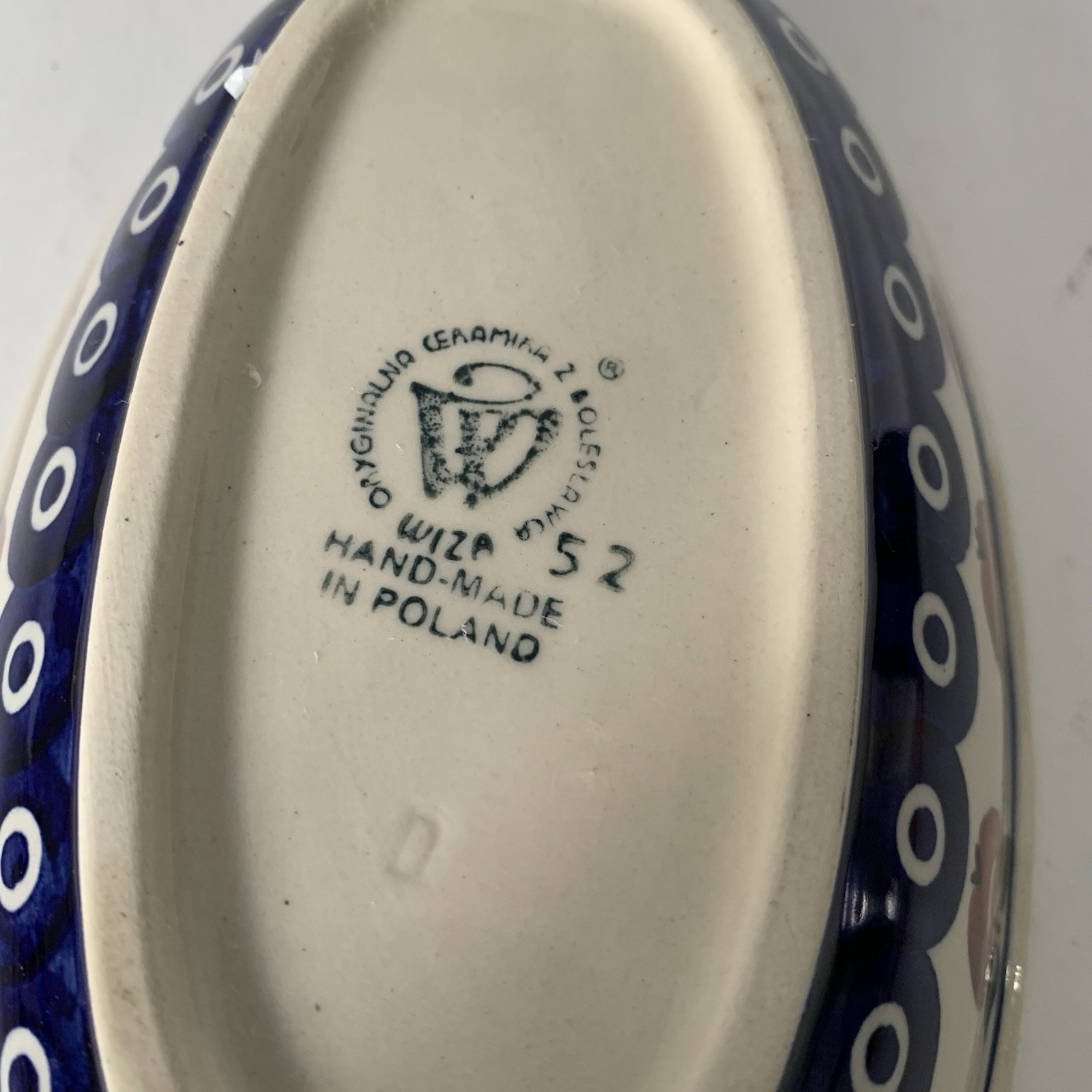 Boleslawiec Polish Pottery Handpainted Small Oval Dish Apples/Leaves Pattern