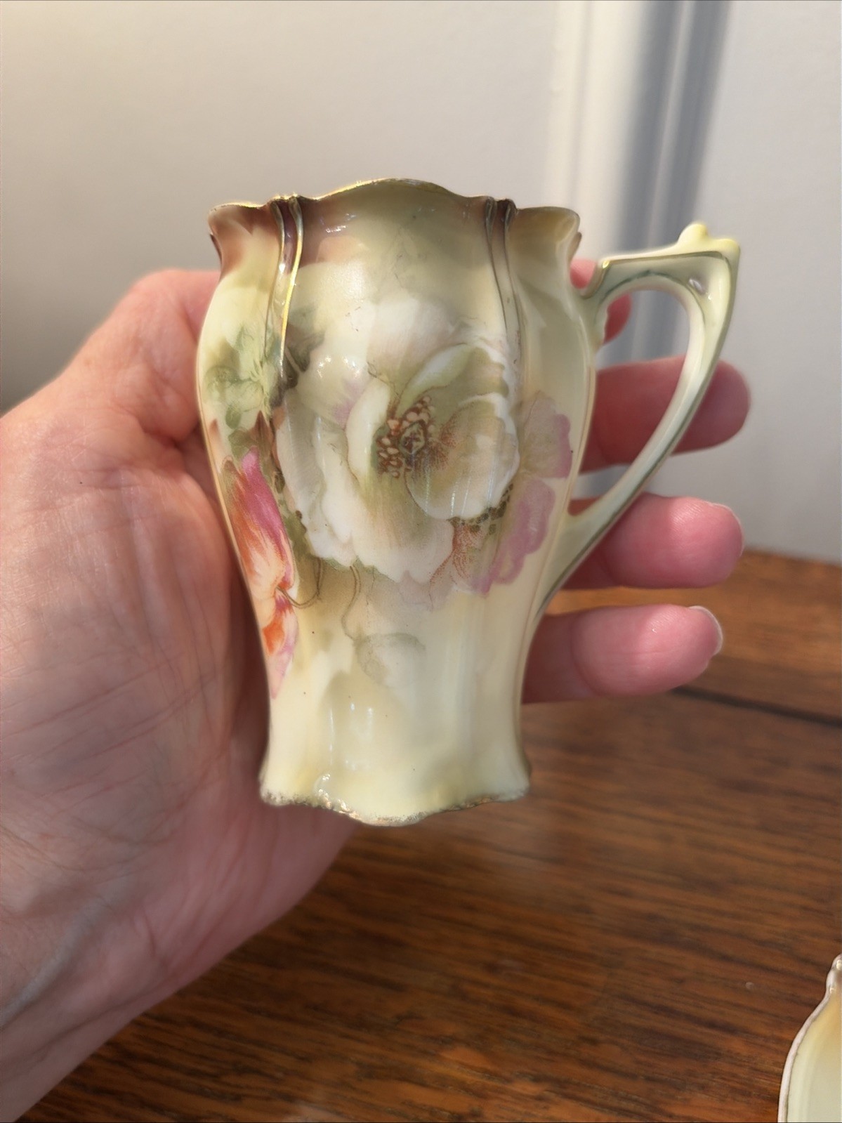 Antique RS PRUSSIA Floral Chocolate Cup & Saucer Set Pink Flowers Red Mark READ