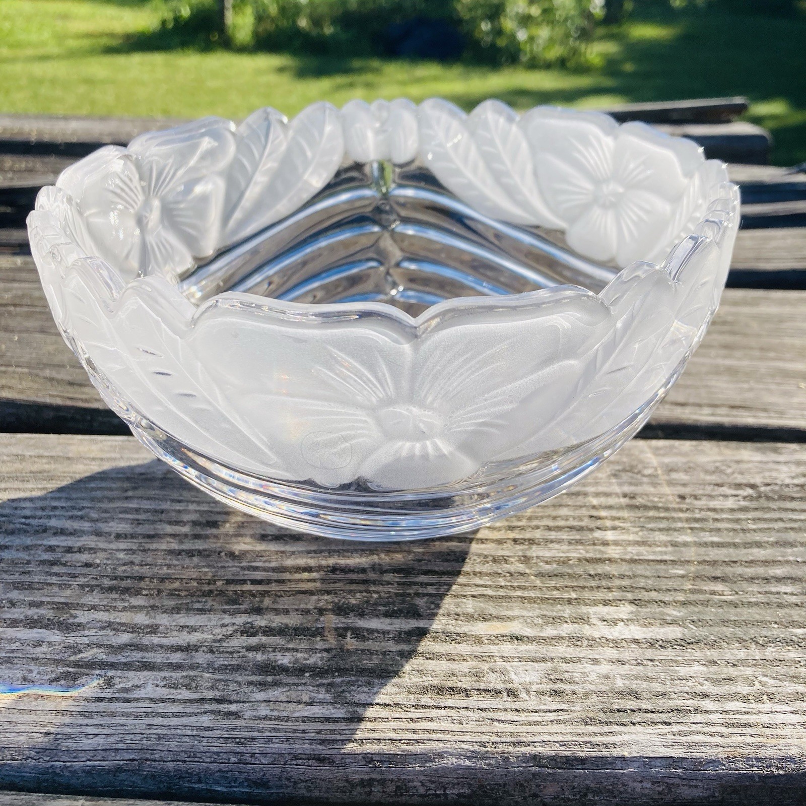 Vintage Lead Crystal Satin Floral Beehive Serving/Snack Bowl Made In Germany