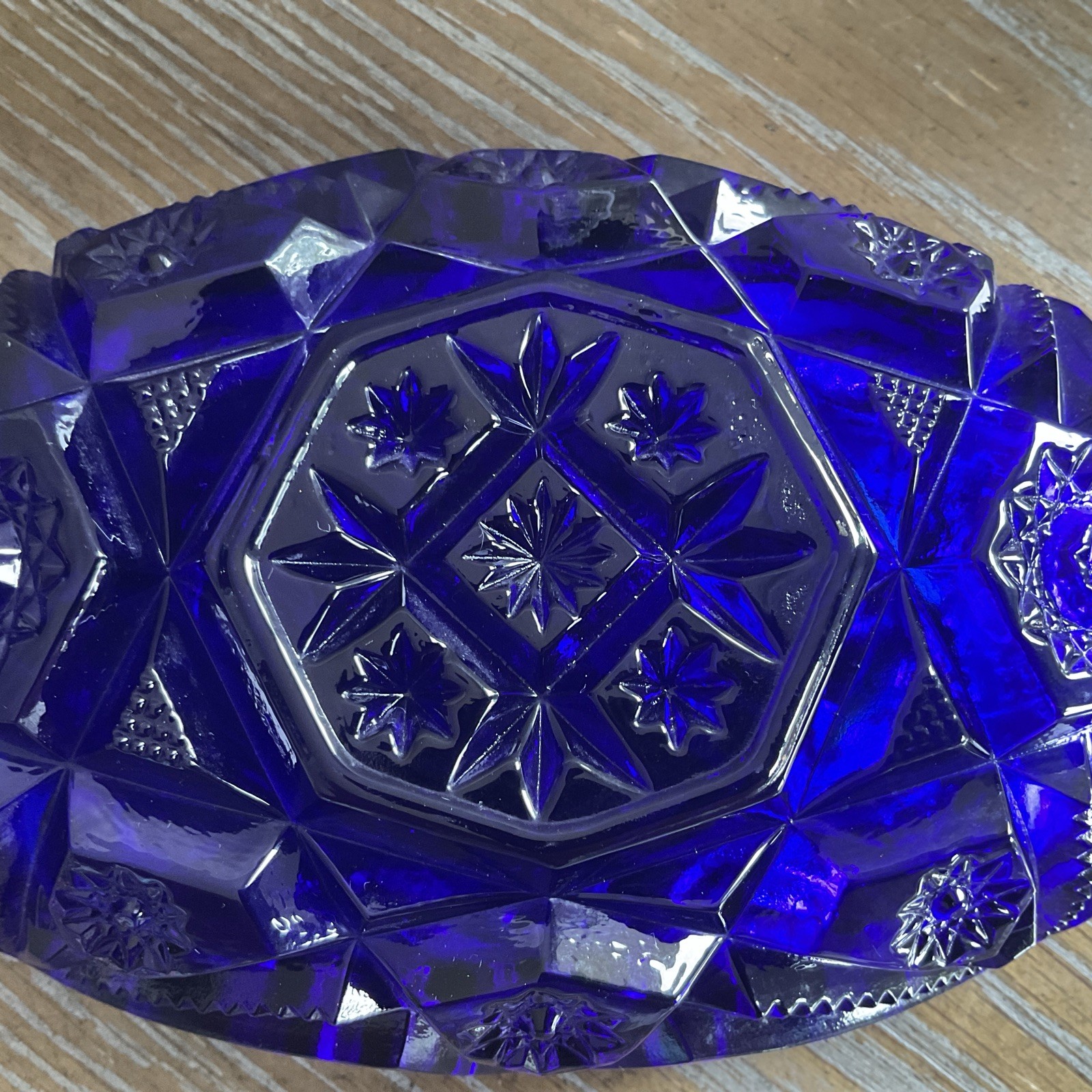 Vintage Cobalt Blue Ribbed Edge Dandy Dish GORGEOUS Designs! 7.5 Inches