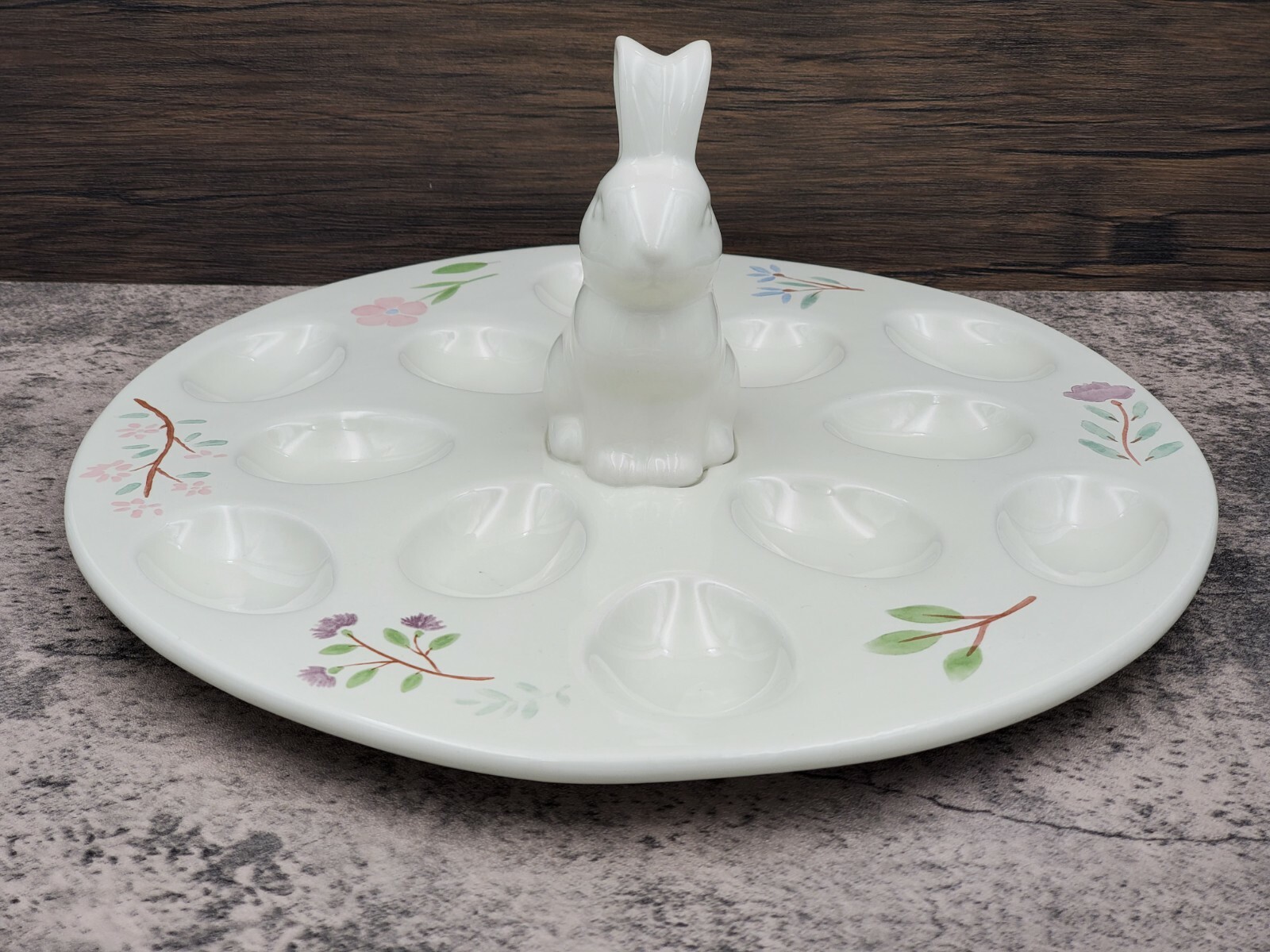 Holiday Home Simply Spring Ivory Rabbit Ceramic 13″ Devilled Egg Plate Floral