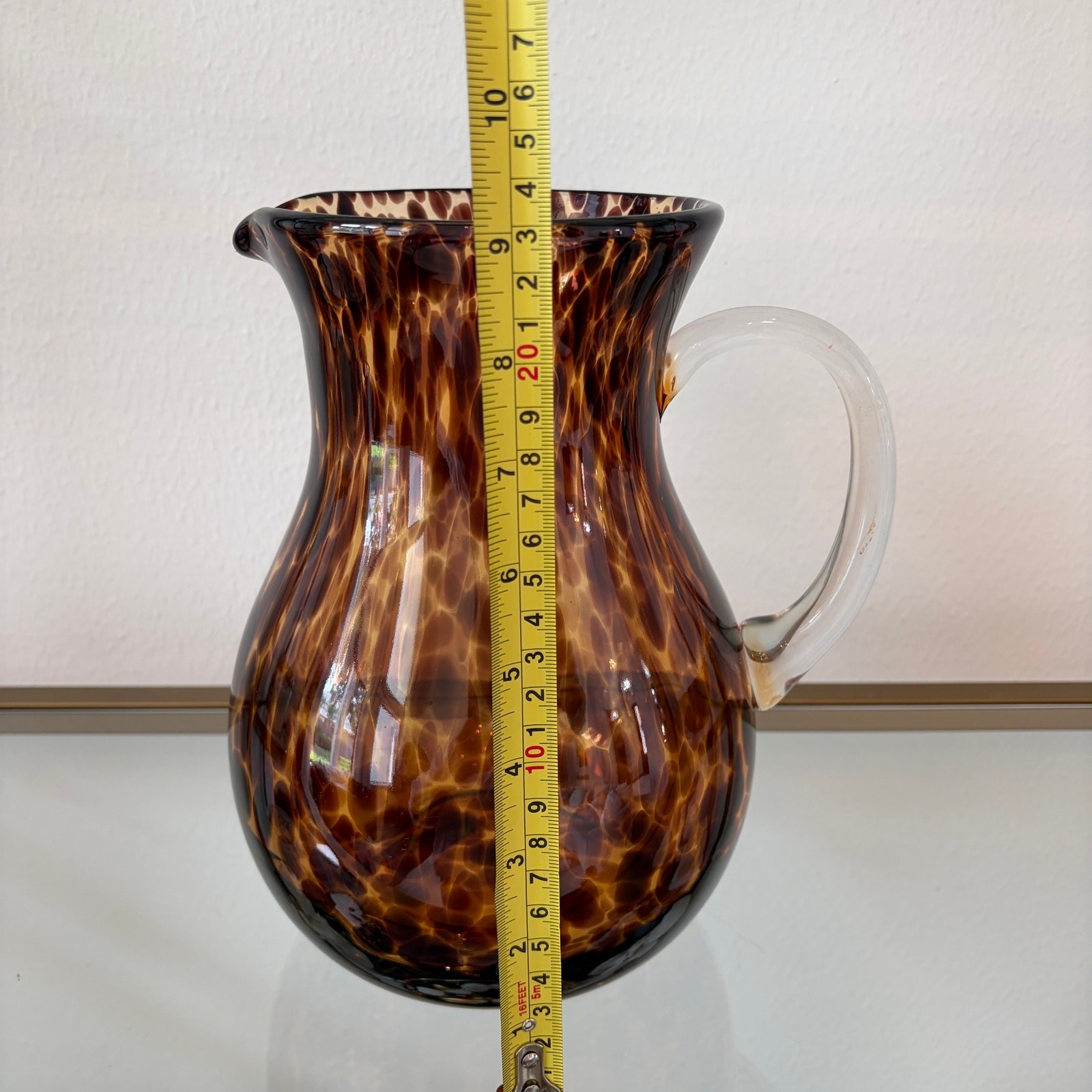 NEW Hand Blown Tortoise Shell Glass Pitcher 9.5in Chic Barware