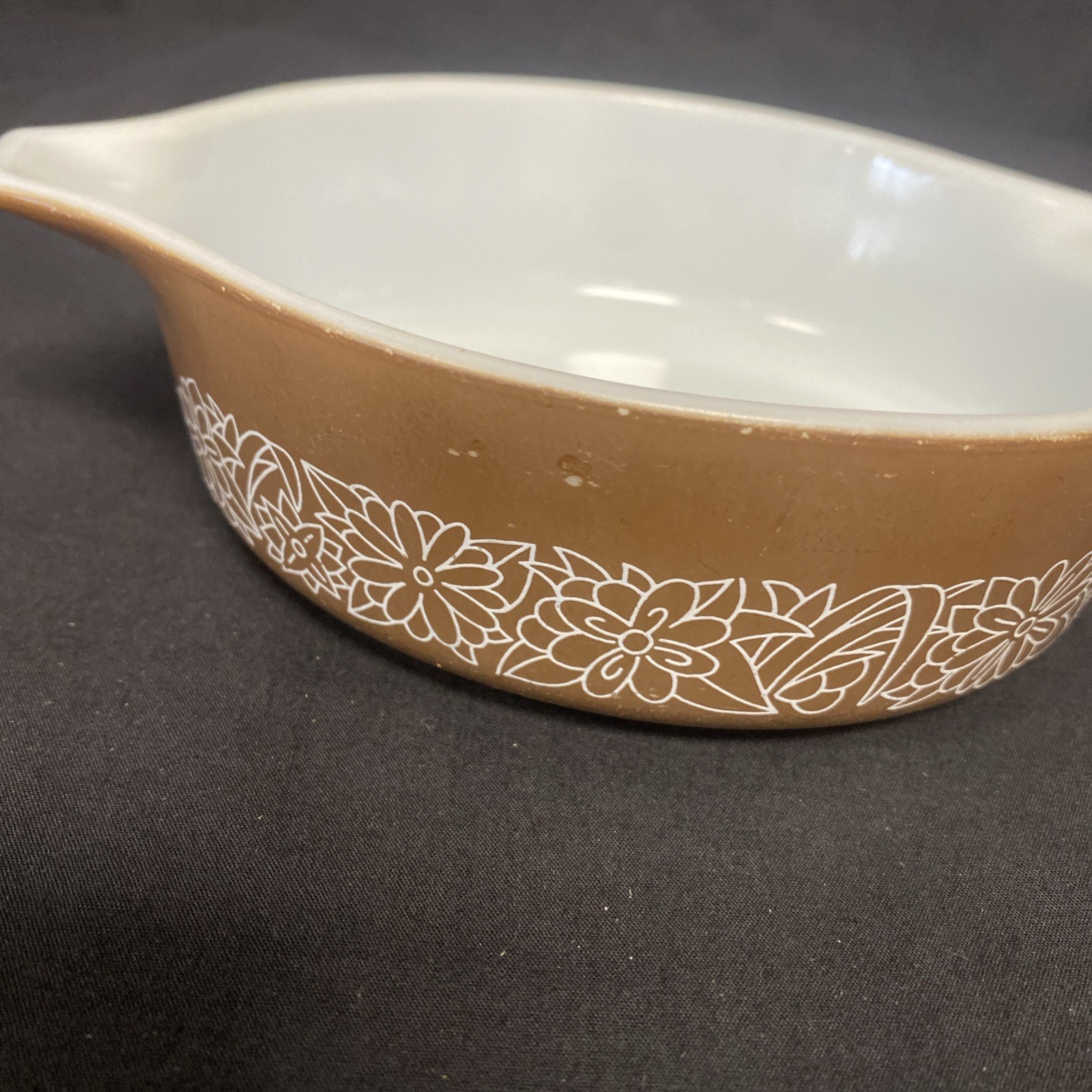 2 Vtg Pyrex Woodland 6” Casserole Dishes W/ Lid-Brown & Tan 2.5”/2”(472-B/471-B)