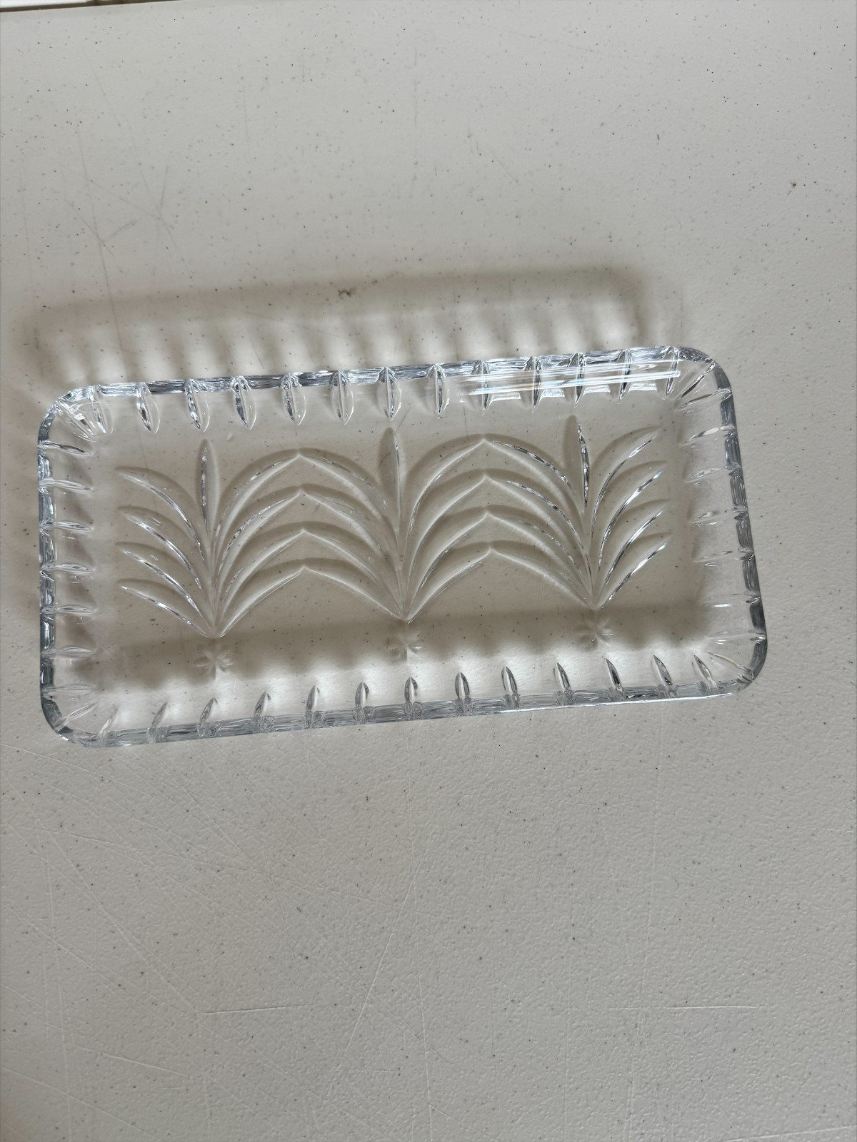 Heavy Cut Crystal Rectangular Serving Tray Leaf Pattern Clear Glass 13.5”