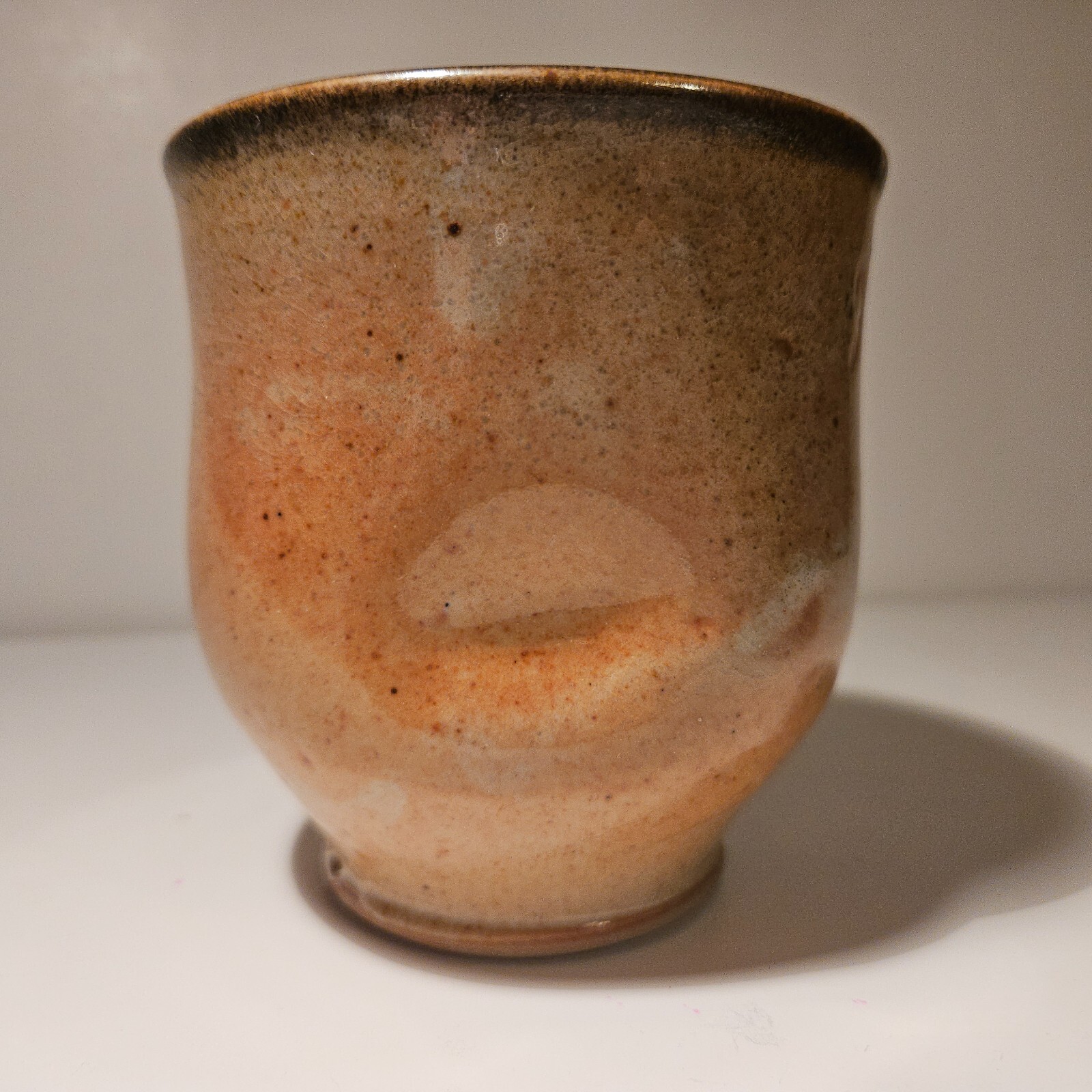 Marti Mocahbee Studio Pottery Cup Mug Thumb Print Indent Signed 3.75″H 12 oz USA