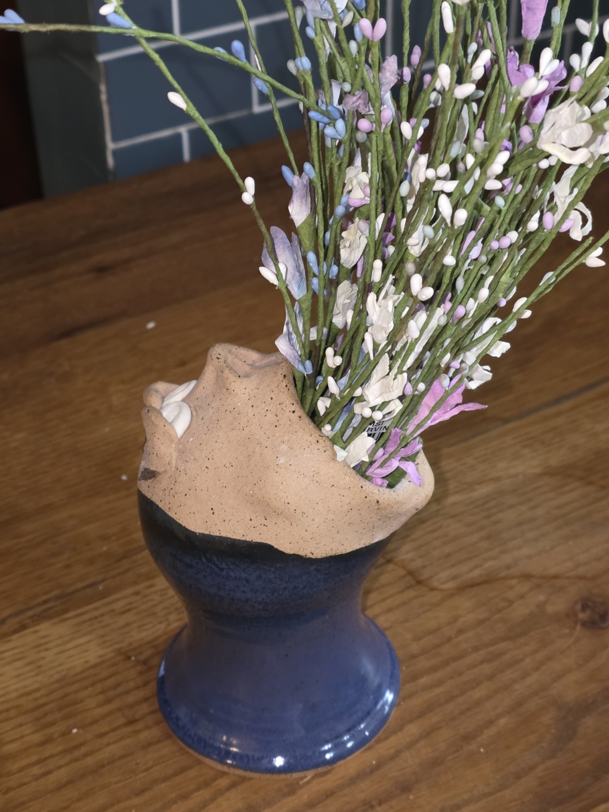 Vintage Pottery Vase Signed Ugly Funny Face 3D Stoneware Wide Mouth