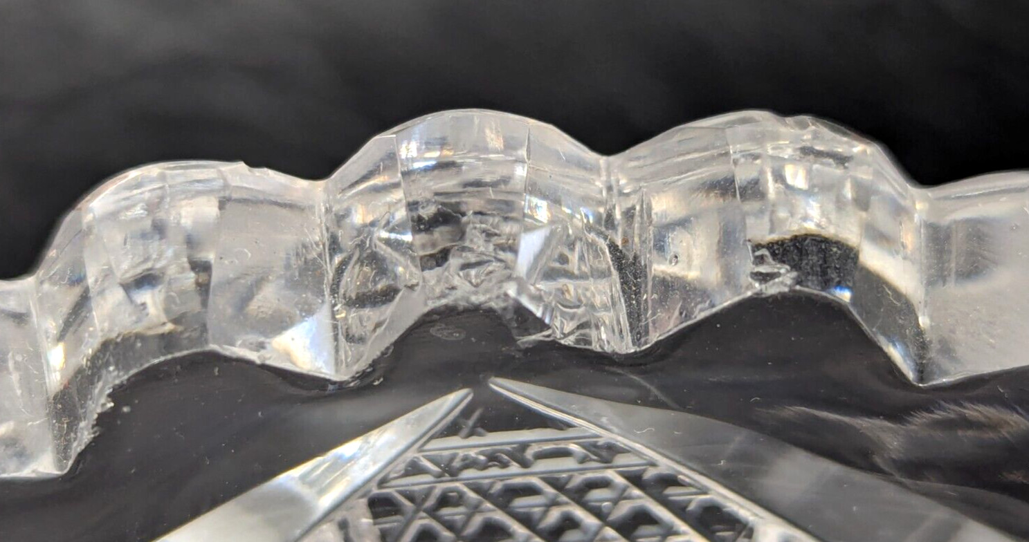Vintage ABP American Brilliant Cut Crystal Sawtooth Daisy Flower Leaves 9″ Bowl