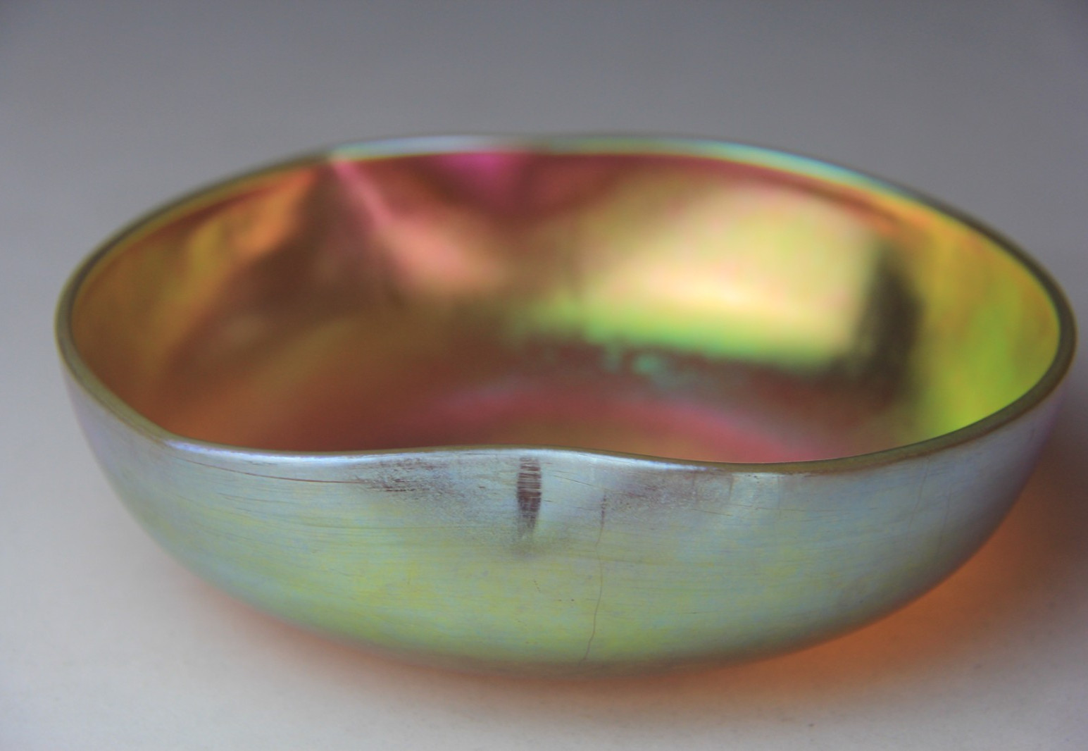 Antique Kew-Blas Gold Iridescent Bowl with Pinched Sides Signed!