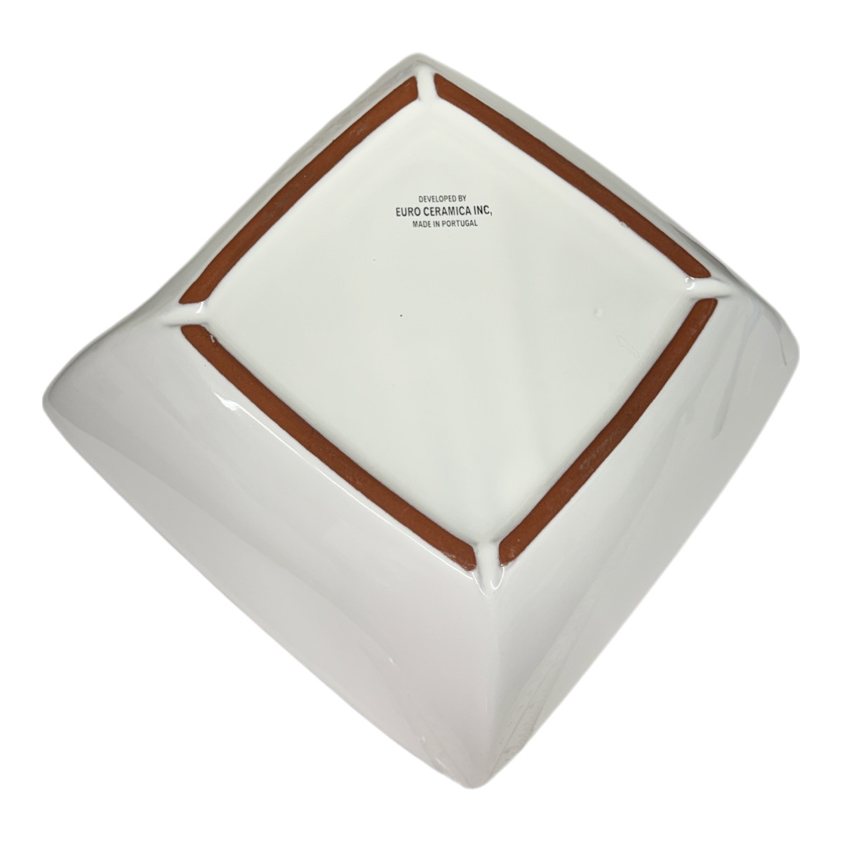 Euro Ceramica Large White Square Bowl Terracotta Rim Portugal 10 3/8″
