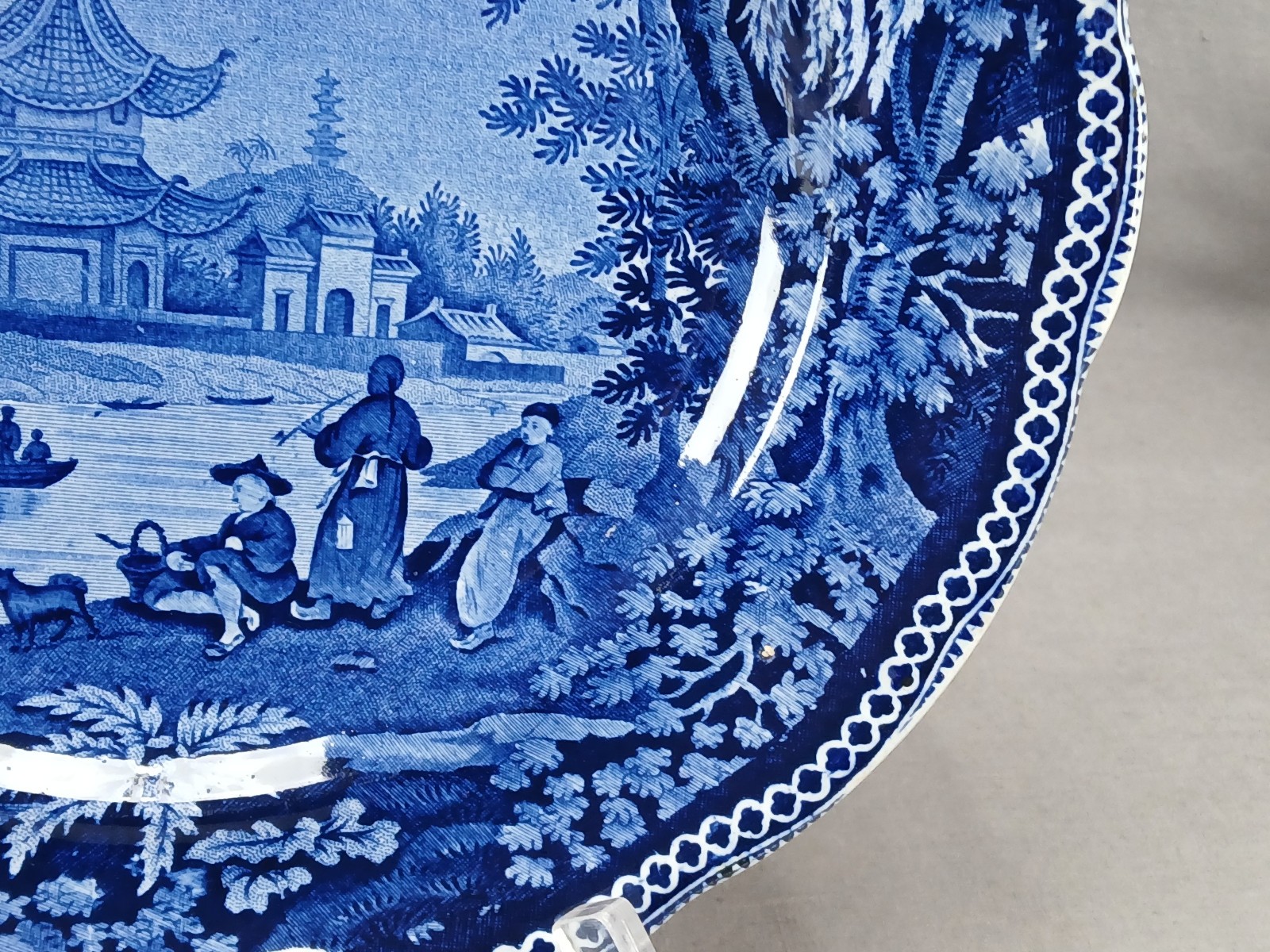 Clews Weeping Willow Border #09 Blue Historical Transferware Plate C.1814-1834