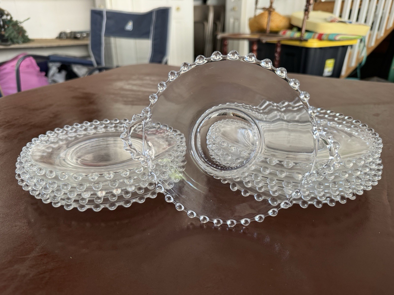 Vintage Clear Glass Beaded Edge Luncheon & Dessert Plates Lot of 11 Tidbit